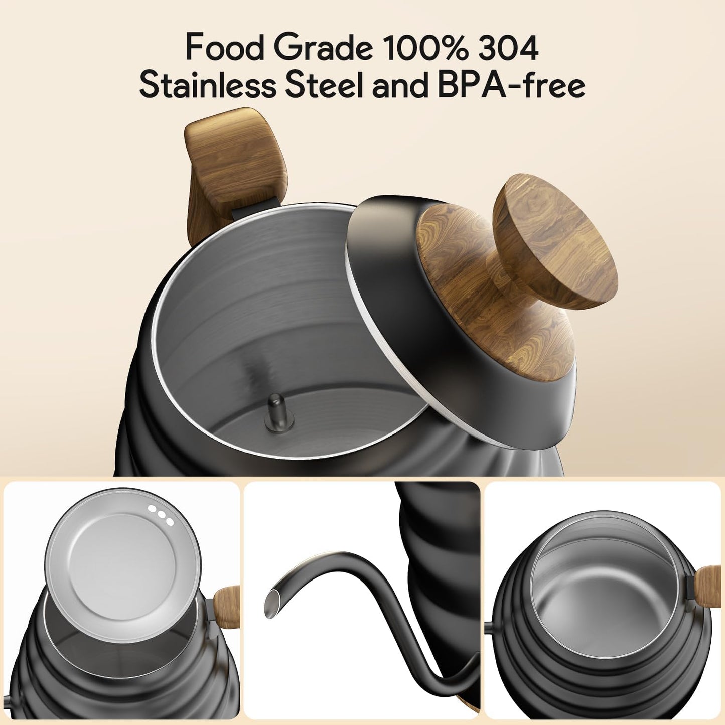 Electric Gooseneck Kettle, 30oz/0.9L Intelligent Temperature Control, Quick Heating, 304 Stainless Steel for Pour Over Coffee, Brew Tea, Boil Hot Water, 1000W (Black)