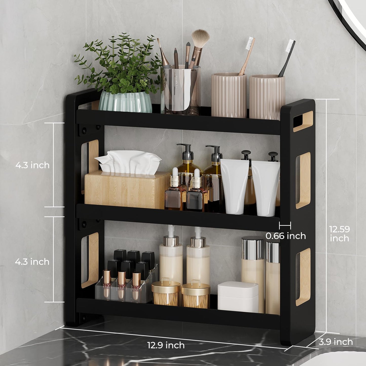 UJQSUN Bathroom Counter Organizer,Bathroom Counter Shelf,Bathroom Organizers,Under Sink Organizer,Cologne Organizer For Men,Cologne Cabinet,Spice Rack Organizer for Cabinet,Gifts(Black 3 Tier)