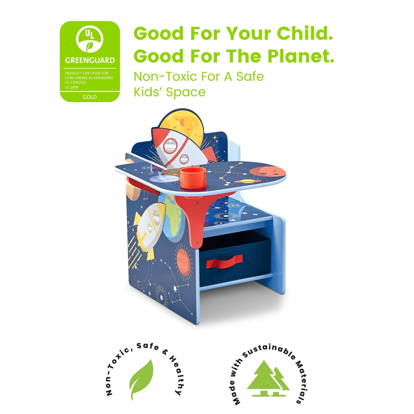 Delta Children Space Adventures Chair Desk with Storage Bin - Ideal for Arts & Crafts, Snack Time, Homeschooling, Homework & More - Greenguard Gold Certified, Blue