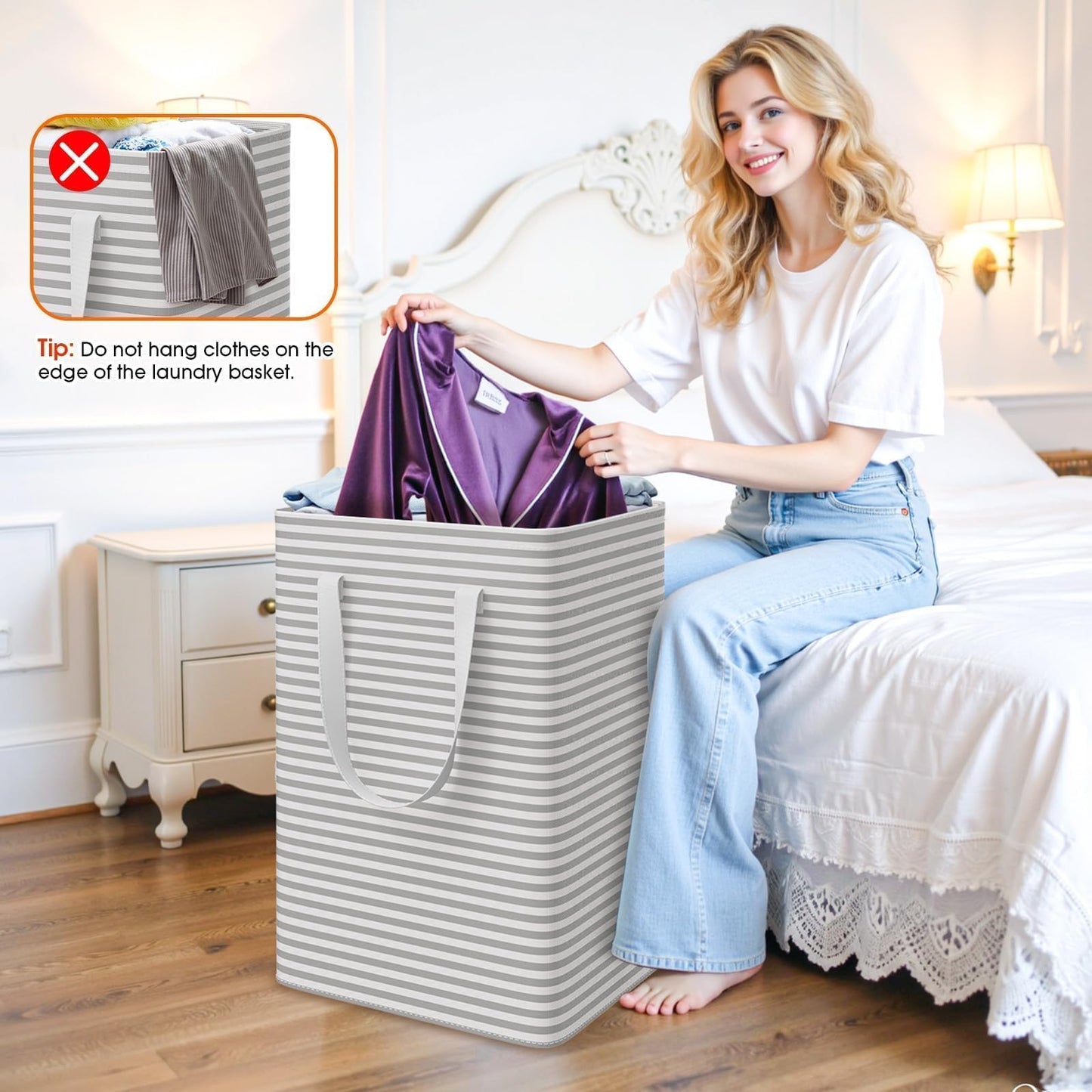 SmartTrends 3 Pack Laundry Basket 75L Each, Waterproof & Freestanding Large Laundry Hamper, Collapsible Clothes Hampers with Easy Carry Handles in Bedroom Bathroom, College Dorm(225L Total, Gray)