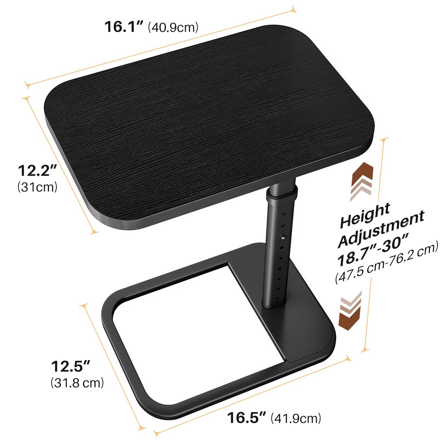 Branwick Adjustable Height TV Tray Table with Bumper Rounded Corner Design & Flip-top Side Table for Bedroom, Living Room, Bathroom and Study, End Table for Eating, Dinner or Laptop, Black