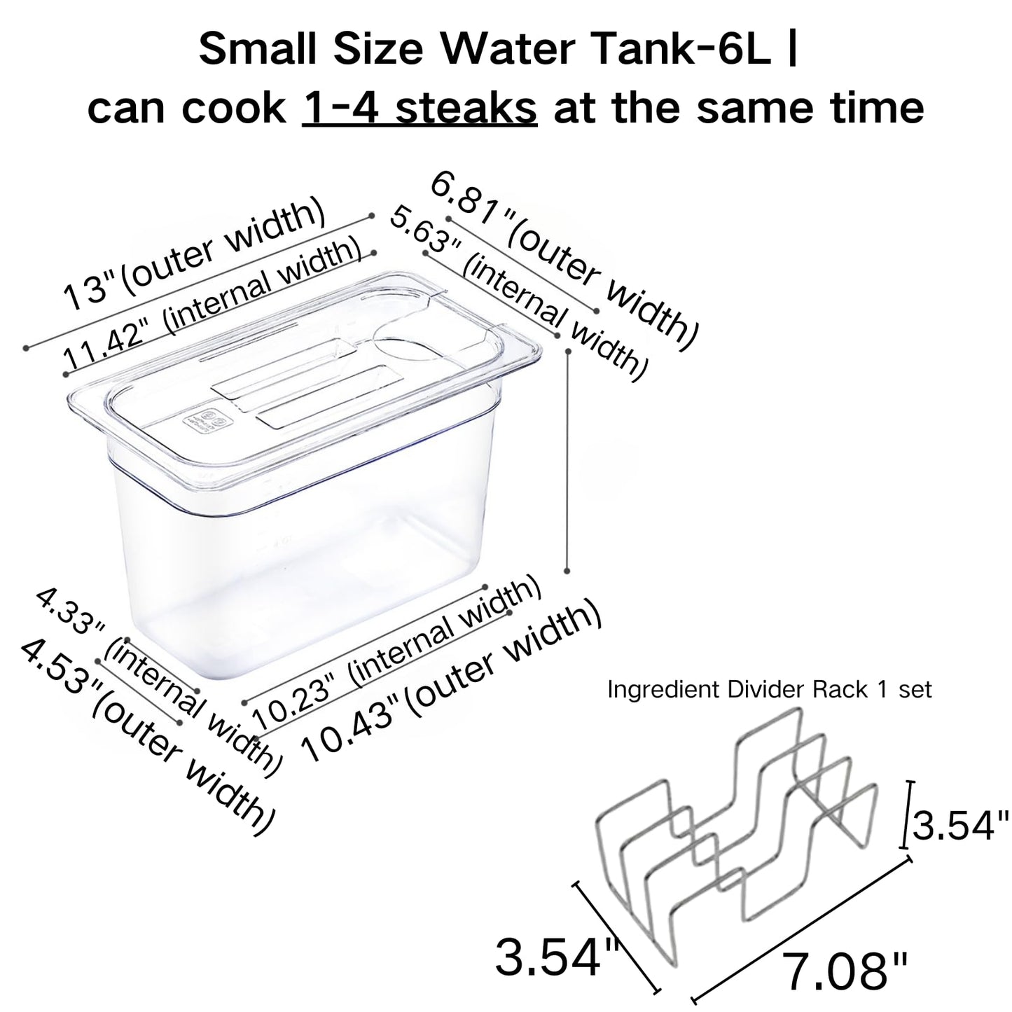 GOVNPJ Sous Vide Container - 6qt Water Bath with Lid, Rack, Vacuum Bags & Hand Pump - 12.8 x 7.9 x 6.9 Inch Sous Vide Kit Slow Cooker Container for Precision Cooking at Home
