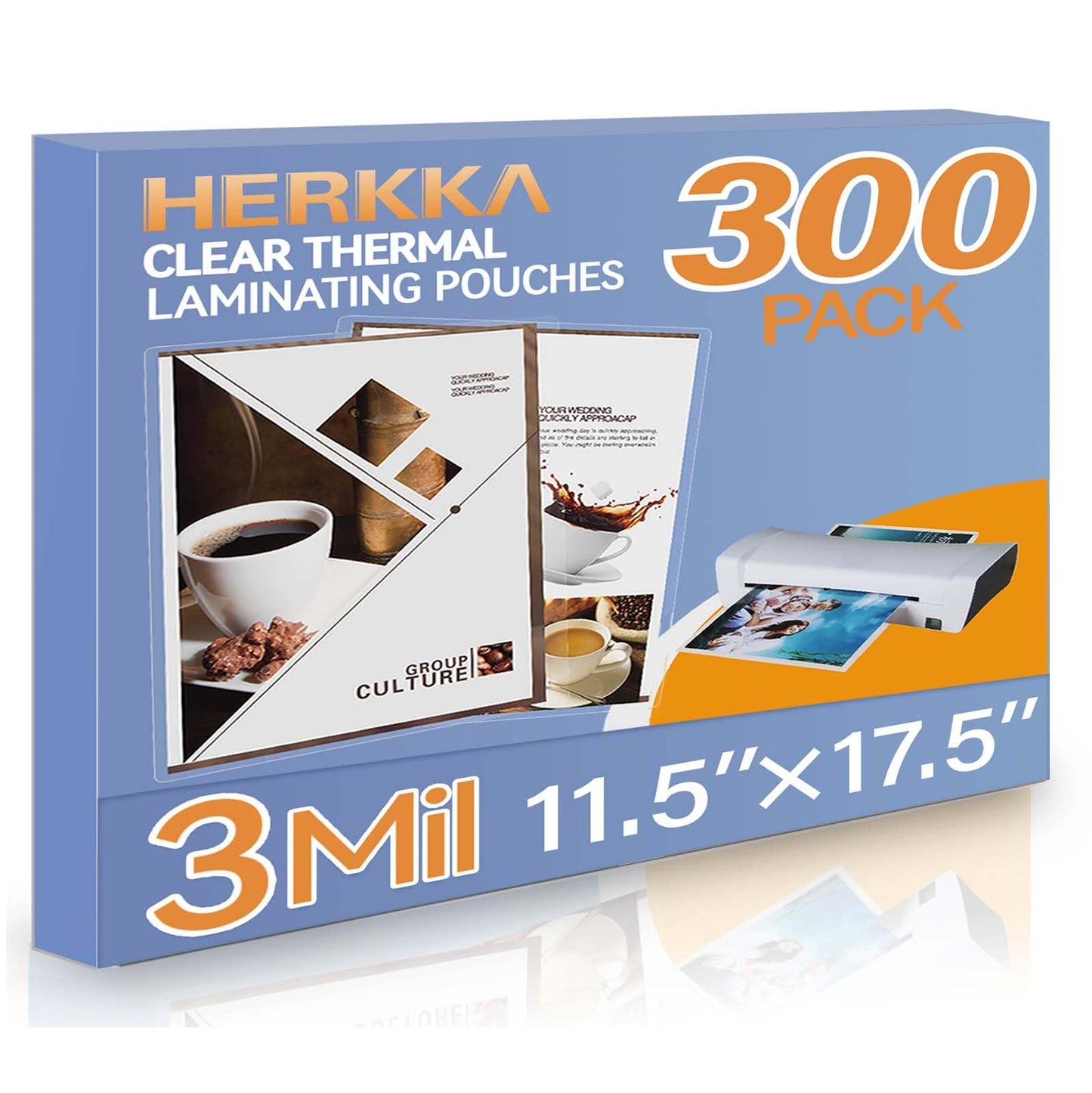 HERKKA 300 Pack Laminating Sheets, Hold 11 x 17 Inch Sheet, 3 Mil Clear Thermal Laminating Pouches 11.5 x 17.5 Inch Lamination Sheet Paper for Laminator, Round Corner