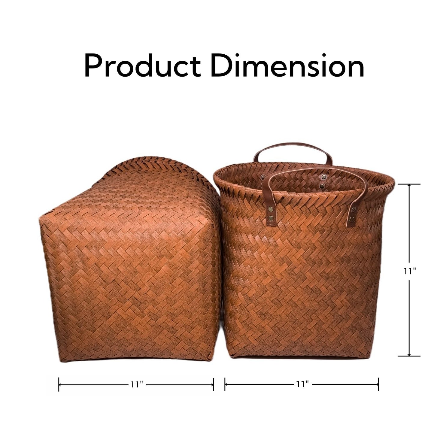 GIB Wicker Storage Baskets for Shelves, 11"x12" Round Woven Storage Cube Bins Organizer, Faux Rattan Wicker Blanket Basket for Organizing Clothes Toys Laundry Closet, 4 Pack, Brown