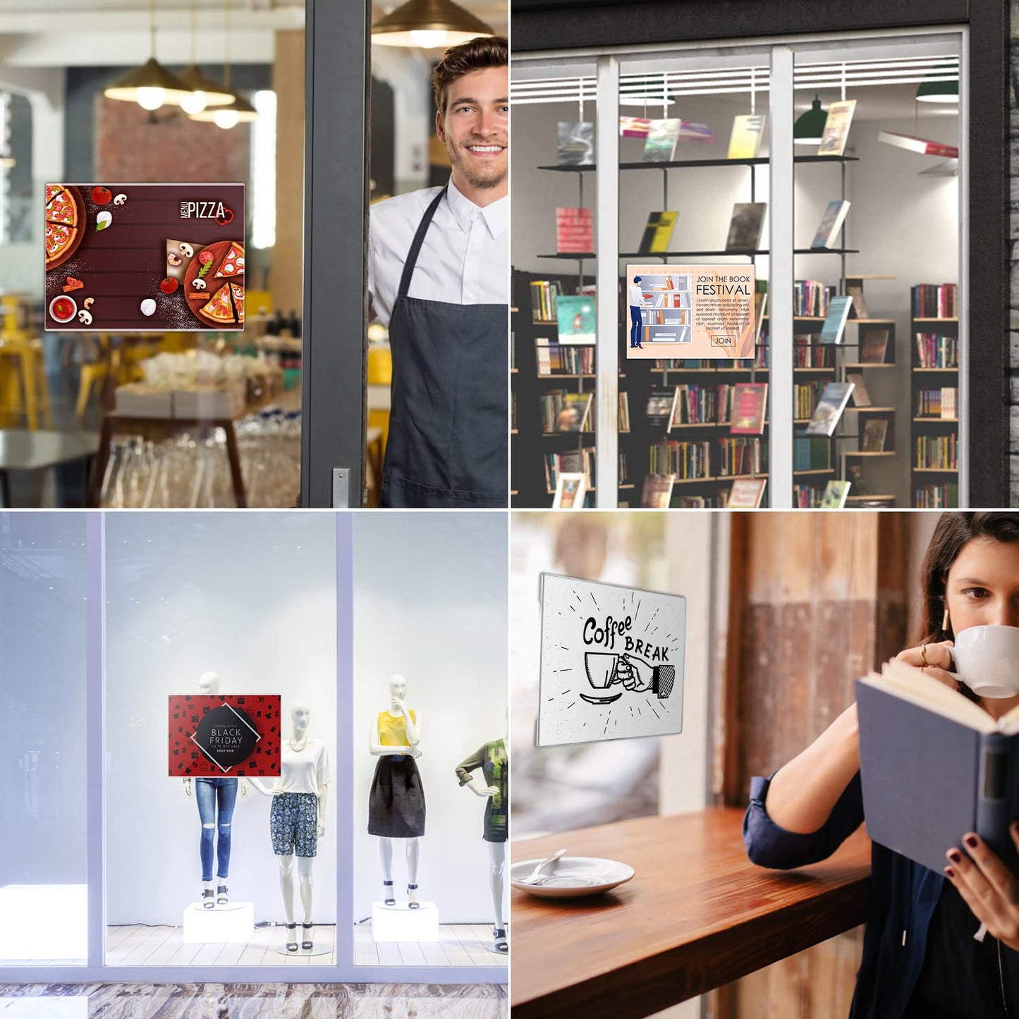 8 Pcs 11"×17" Acrylic Sign Holder Wall Mount, Horizontal No Drilling Clear Wall Frame, Door Sign Holder with Adhesive Tape, for Offices Shop, Promotions, Homes Restaurants, Photo, Picture, Events, Meeting