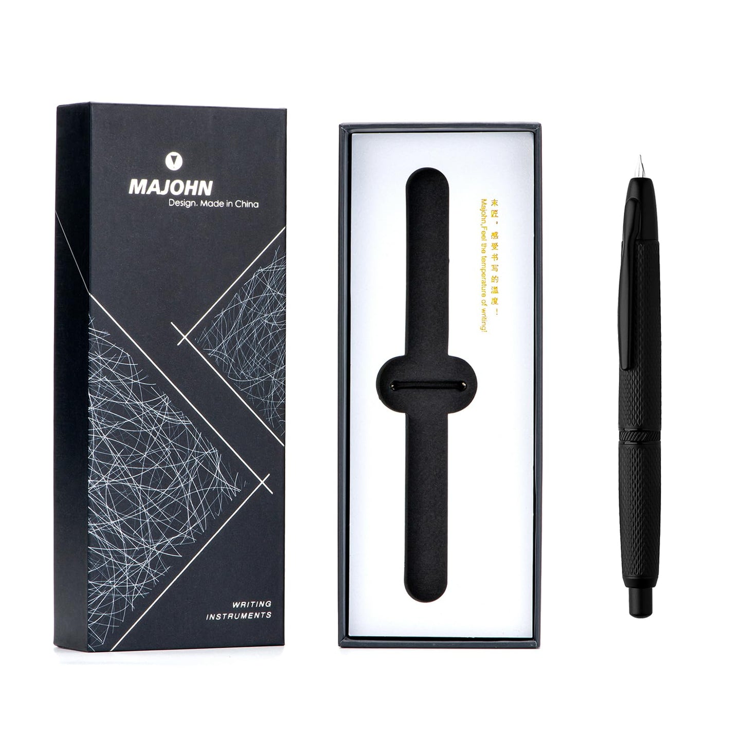 erofa Majohn A1 Retractable Fountain Pen Extra Fine Nib with Box, Black Grid Press Pen with Converter for Writing (With Clip Version)