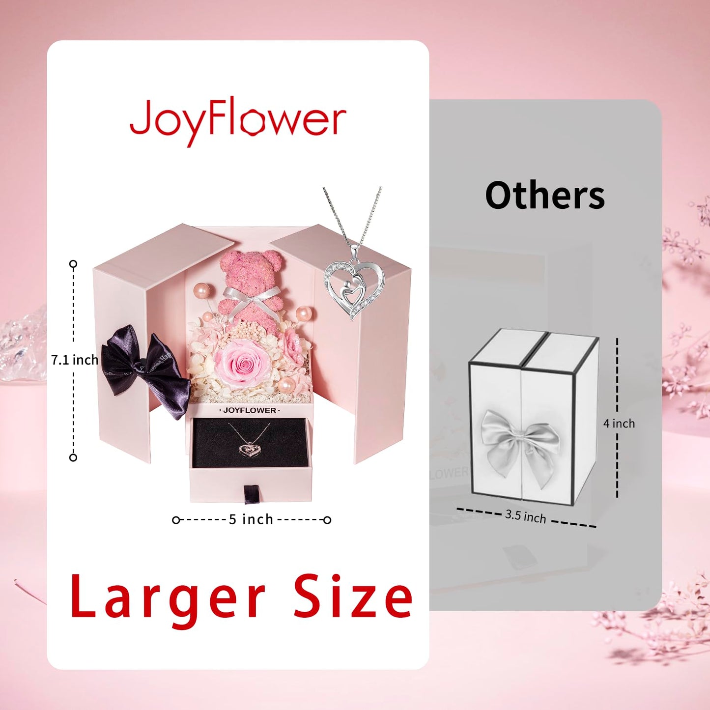 JoyFlower Preserved Flowers with Necklace Gifts for Mom, Unique Pearl Rose Mother Day Birthday Gifts for Mom Grandma, Eternal Flower Bear with Necklace Gift for Mother Grandma Mama from Kids