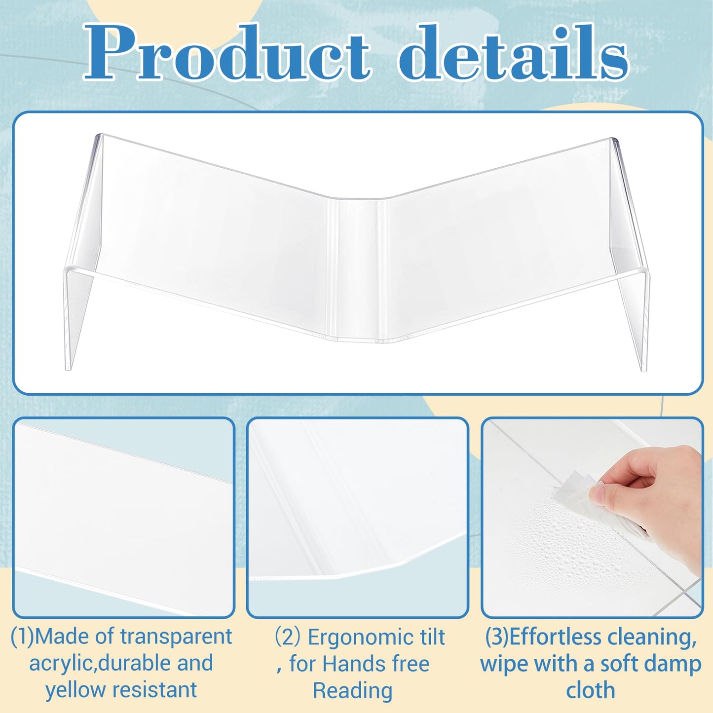 Sintuff Extra Large Acrylic Open Book Display Stand 19.63" W X 12" D X 3.5" H, Open Bookstand Holder for Display and Reading Cookbooks, Art Books, Bibles, Magazines