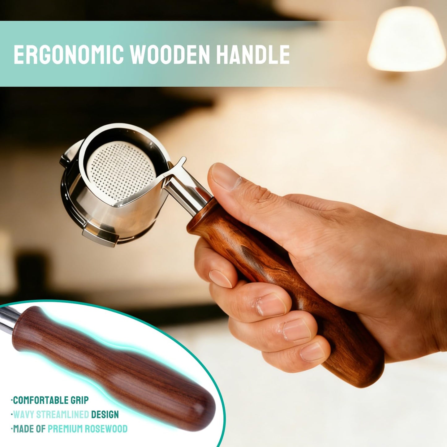 CAPFEI Bottomless Portafilter for Ninja Luxe Café ES601 & ES701C Models | Basket Not Included | Compatible with Stock Filter Basket | Ergonomic Wooden Handle