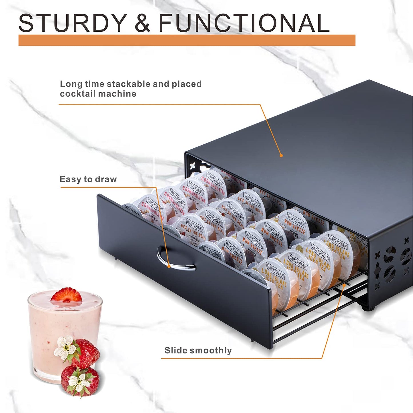 FlagShip for Bartesian Pod Holder Cocktail Pod Storage bartesian Capsule Organizer Bar Design And Cocktail Machine Stand Black Metal(40 Pods Capacity)