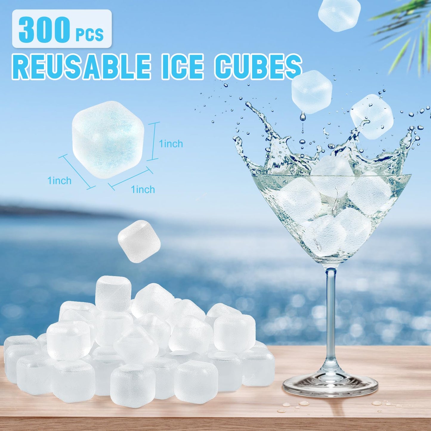 300 PCS Reusable Ice Cube for Drink, Refreezable Plastic ice Cubes Without Diluting BPA Free, Large Pack With Bag, Suitable for Whiskey Coffee Bars Ice Baths Camping, Instant Cooler Packs