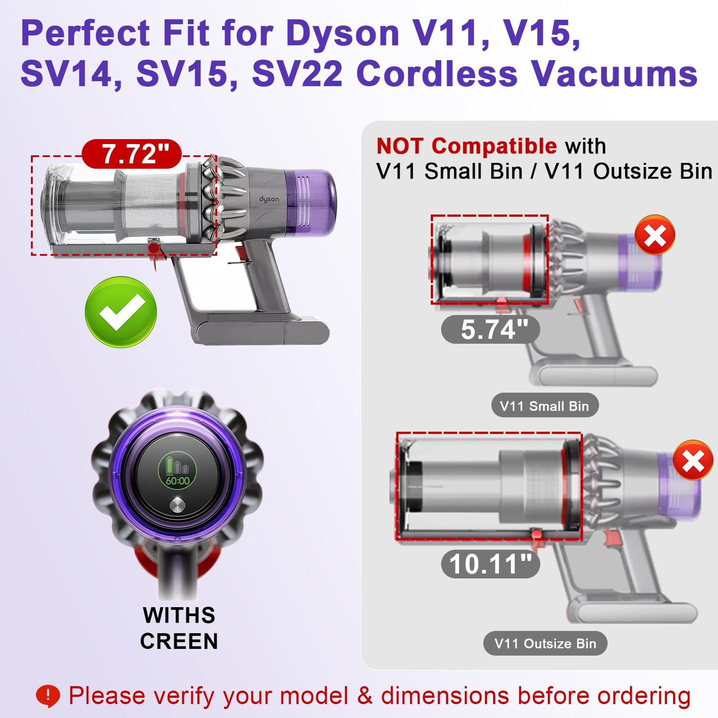 Lemige Upgraded V11 V15 Vacuum Filter & Dust Bin Canister Replacement Parts for Dyson V11 V15 SV14 SV15 SV22 Vacuum Cleaner, For Dyson Vacuum Attachments No. 970050-01 & 965443-01 & 970013-02