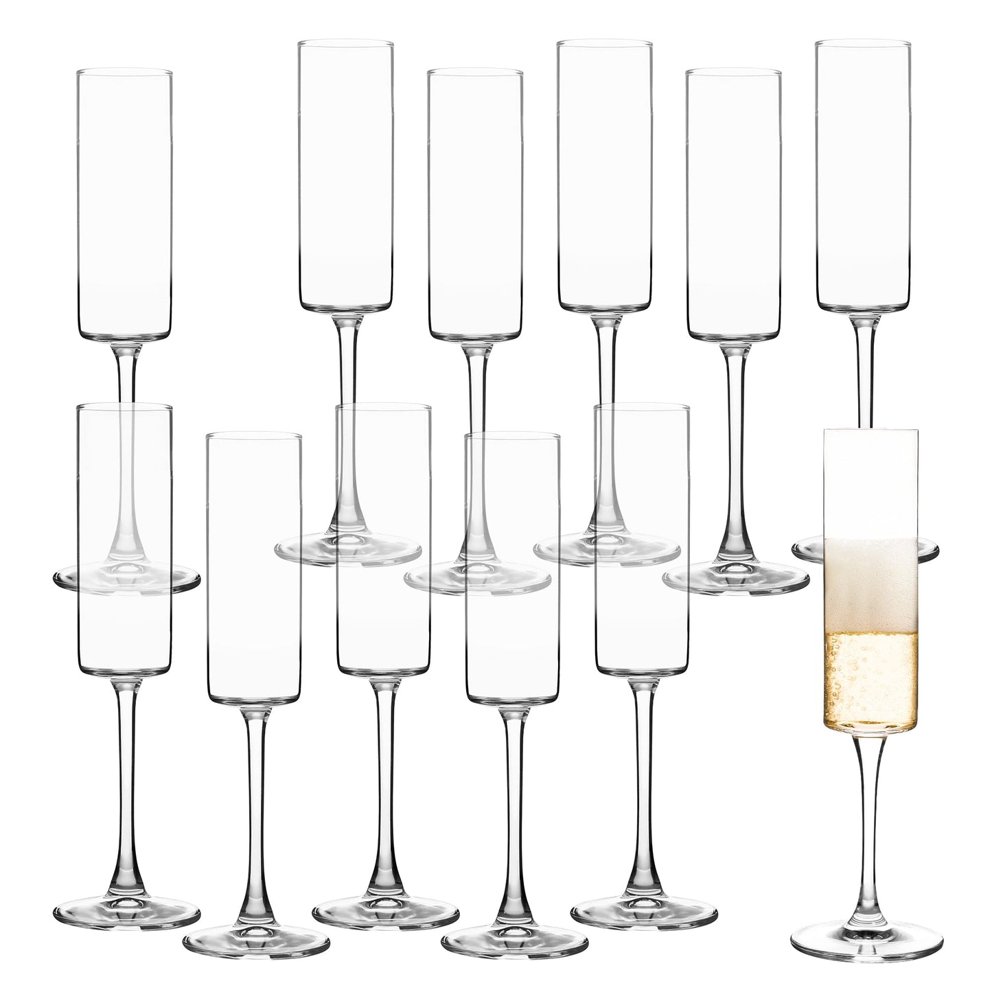 UMEIED Champagne Flutes, 6oz Edge Champagne Glasses Set of 12 with Long Stem - Sparkling Wine Glasses & Elegant Gift for Home, Wedding, Anniversary, Party, Birthday, Clear