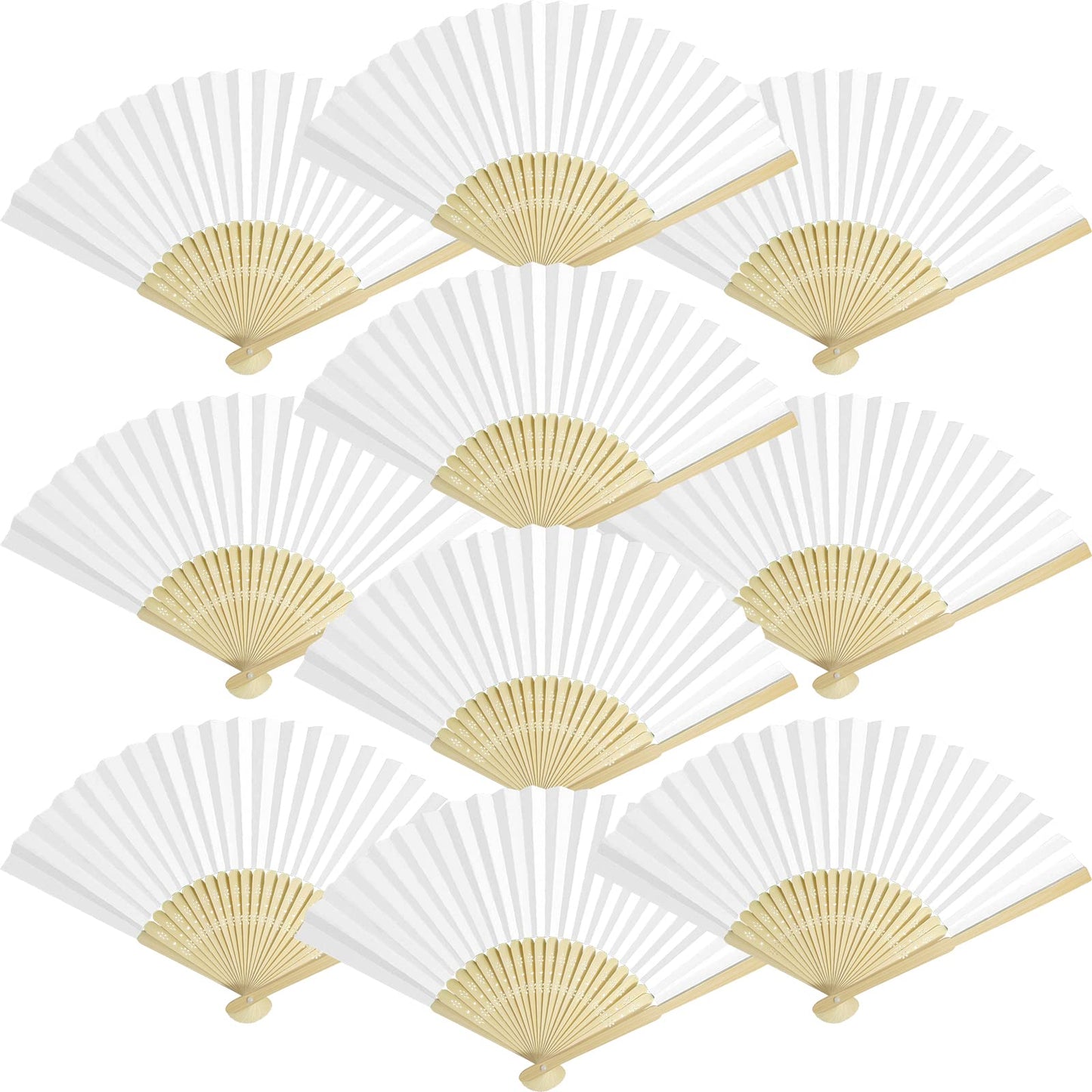 Grosun 50 Packs White Paper Fans Paper Hand Fan Bamboo Folding Fan Handheld Fan Paper Folded Fan Paper Fan for Wedding Party and Home Decoration