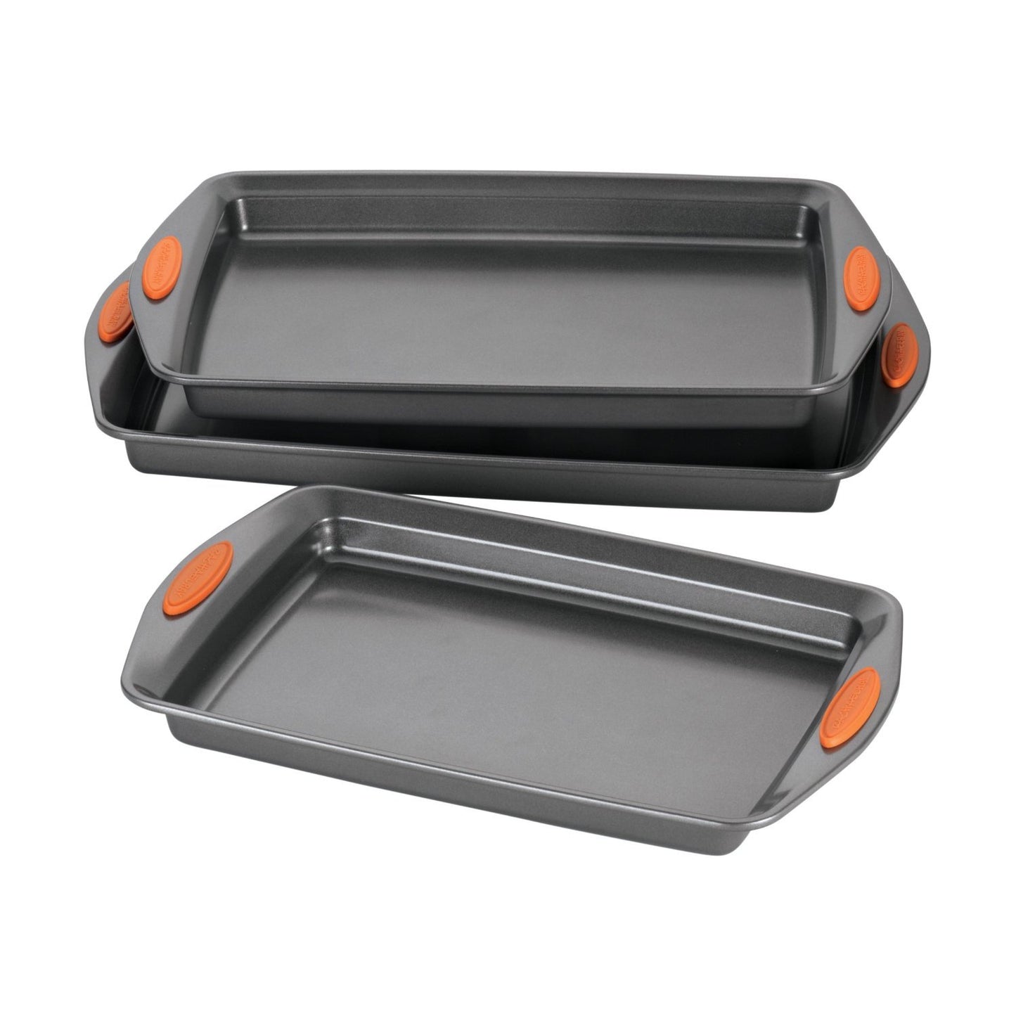 Rachael Ray Nonstick Bakeware Set with Grips, Nonstick Cookie Sheets / Baking Sheets - 3 Piece, Gray with Orange Grips