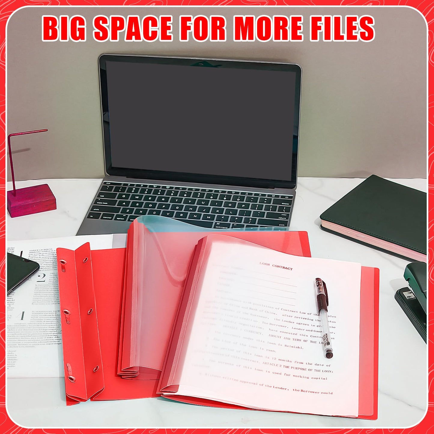 Teling 24 Pcs Clear Front Report Covers with 3 Prongs Fasteners Plastic Presentation Folders Resume Portfolio Report for Letter Size Binder for Paper Document School Office(Red)