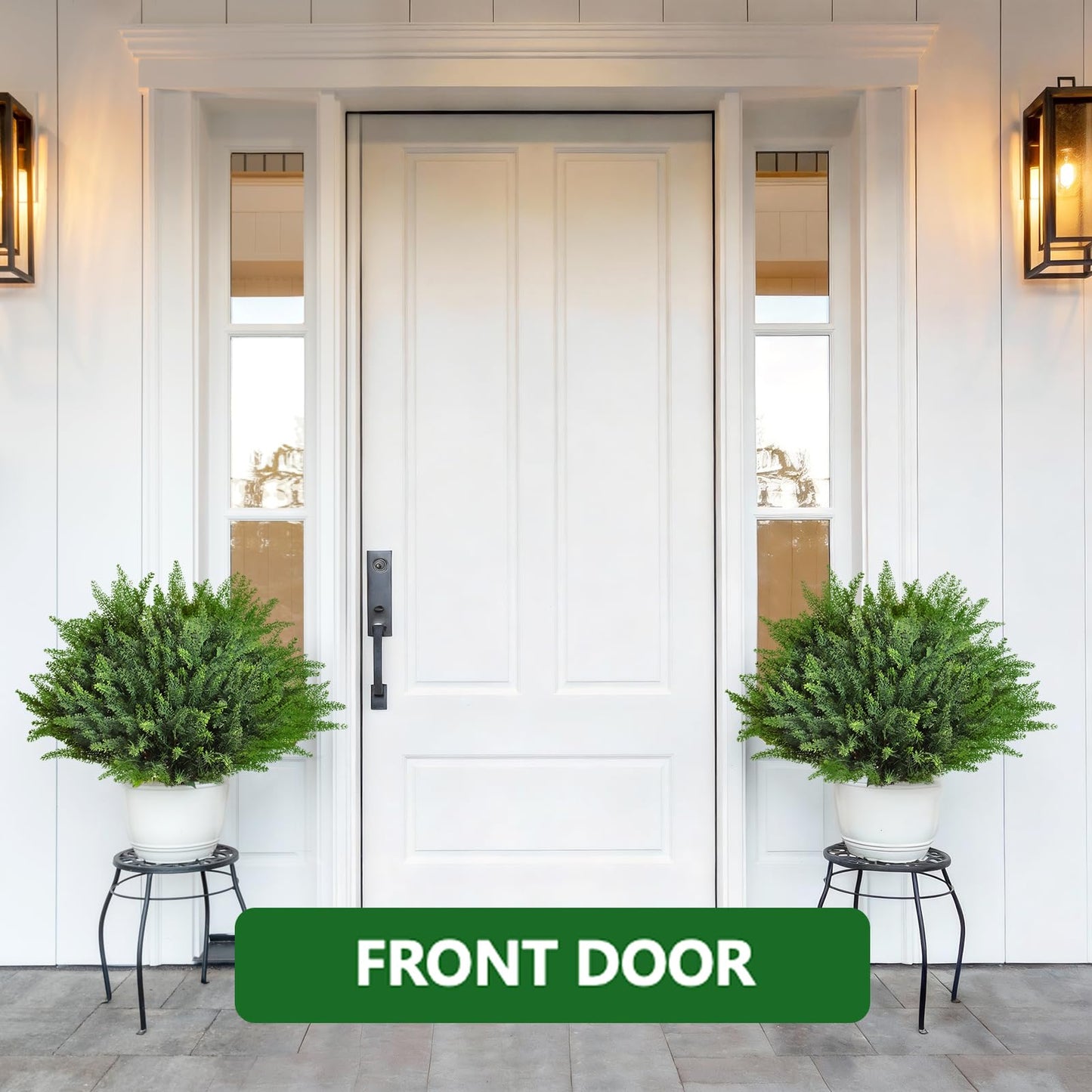 DIAFA Artificial Outdoor Plants 2 Pack Topiary Tree Spikes, UV Resistant Fake Shrubs for Front Door Garden