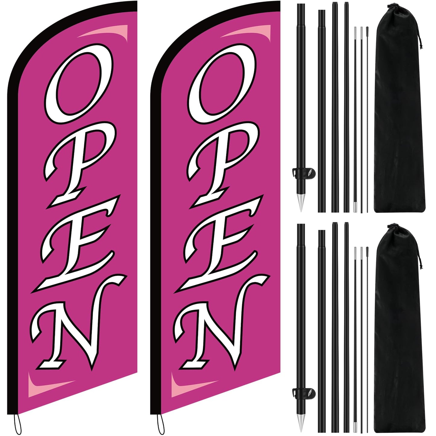 Tegeme 2 Sets Open Windless Swooper Flag 8.2 ft Open Feather Banner Sign, Complete Advertising Flag Kit with Pole and Fiberglass Ground Stake for Outdoor Business, Events, Yard, Storefront