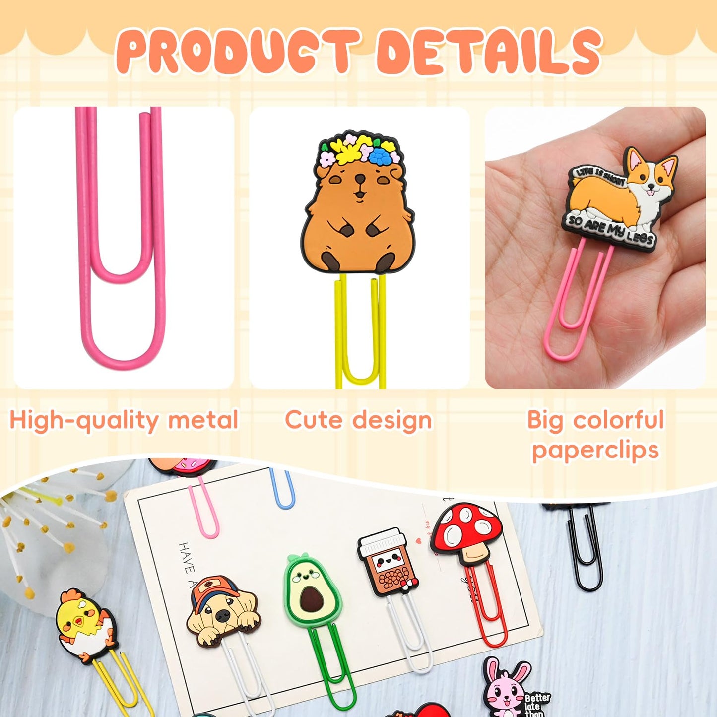 200 PCS Random Paper Clips Metal Paperclip Large Size Paper Clip Cute Bookmark Colorful Office Supplies Bookmark Clamp Desk Accessories Stationery Gifts
