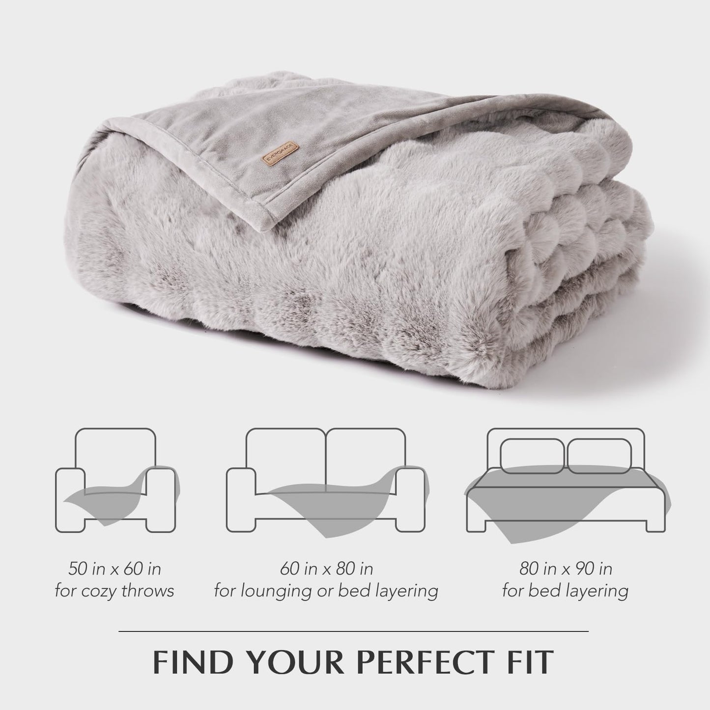 EverGrace Ultra Soft Luxury Fluffy Faux Rabbit Fur Throw Blanket, Thick Warm Bubble Throw for Bed, Cozy Plush Reversible Blankets for Couch, Chair, Sofa, Taupe, 50x60 Inches