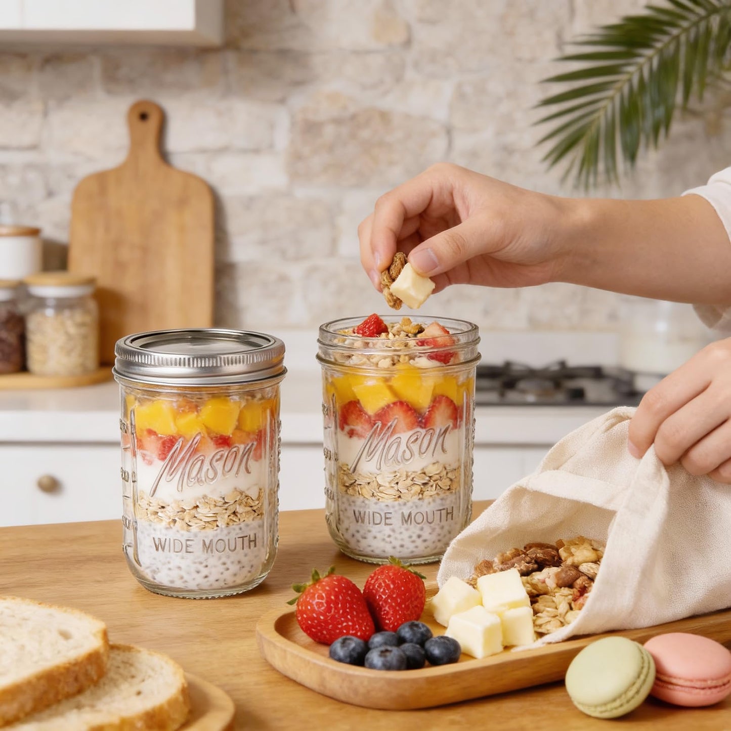WELLIFE 12 Pack 16 oz Mason Jars with Lids, Wide Mouth Glass Canning Jars, Airtight Leak-Proof Storage Jars for Food, Pickling, Fermenting