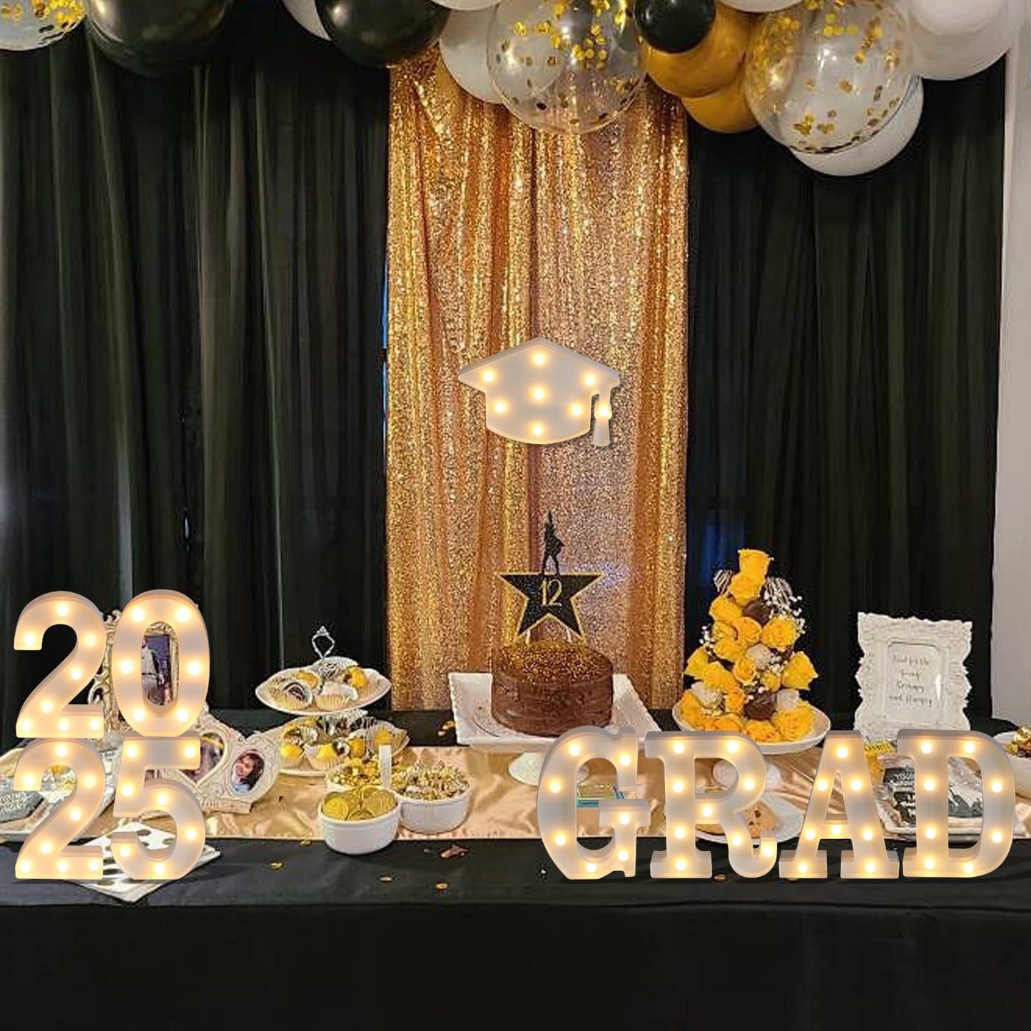 Graduation Party Decorations 2026, 8 LED Long Marquee Light Up Letters 'Grad 2026' and 1 'Doctorial hat' - Graduation Party Decor for Preschool High School College