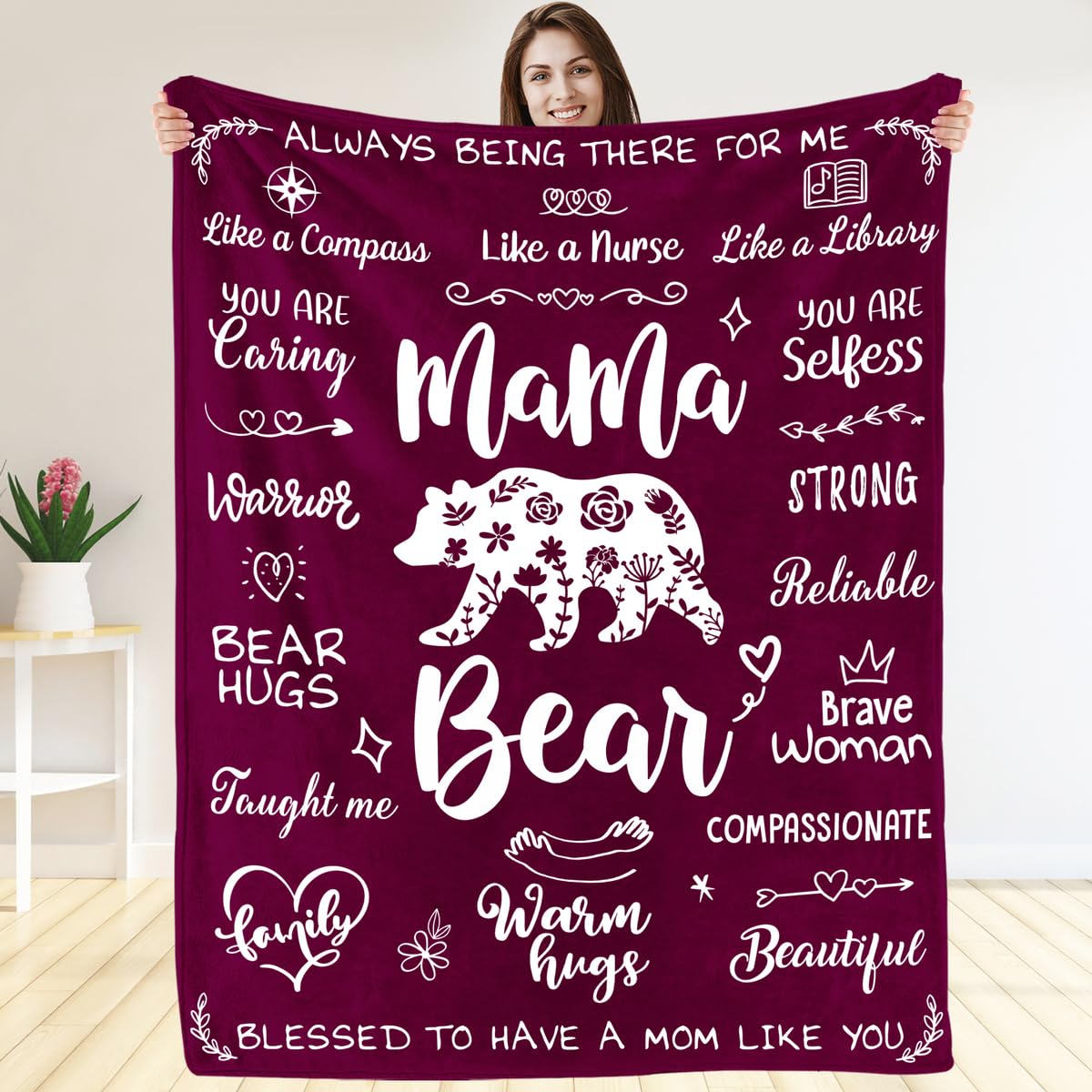 Warmstorey Mama Bear Blanket for Mom – Mother Gift from Daughter Son to Mom – Mothers Day Birthday Ideas for Wife from Husband – Soft Flannel Throw Blanket 50x60 Inch with Loving Quotes