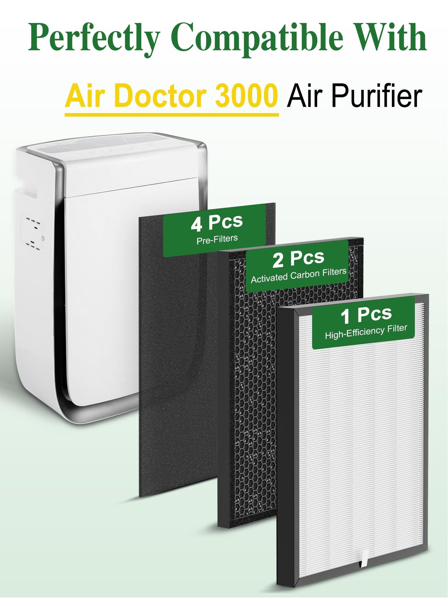 Airloria 3000 Replacement Filter Compatible with Air Doctor 3000 Air Purifier, 1 Premium Filter + 2 Activated Carbon Filters + 4 Pre-Filters,𝐈𝐧𝐜𝐨𝐦𝐩𝐚𝐭𝐢𝐛𝐥𝐞 𝐰𝐢𝐭𝐡 𝐀𝐃𝟑𝟓𝟎𝟎