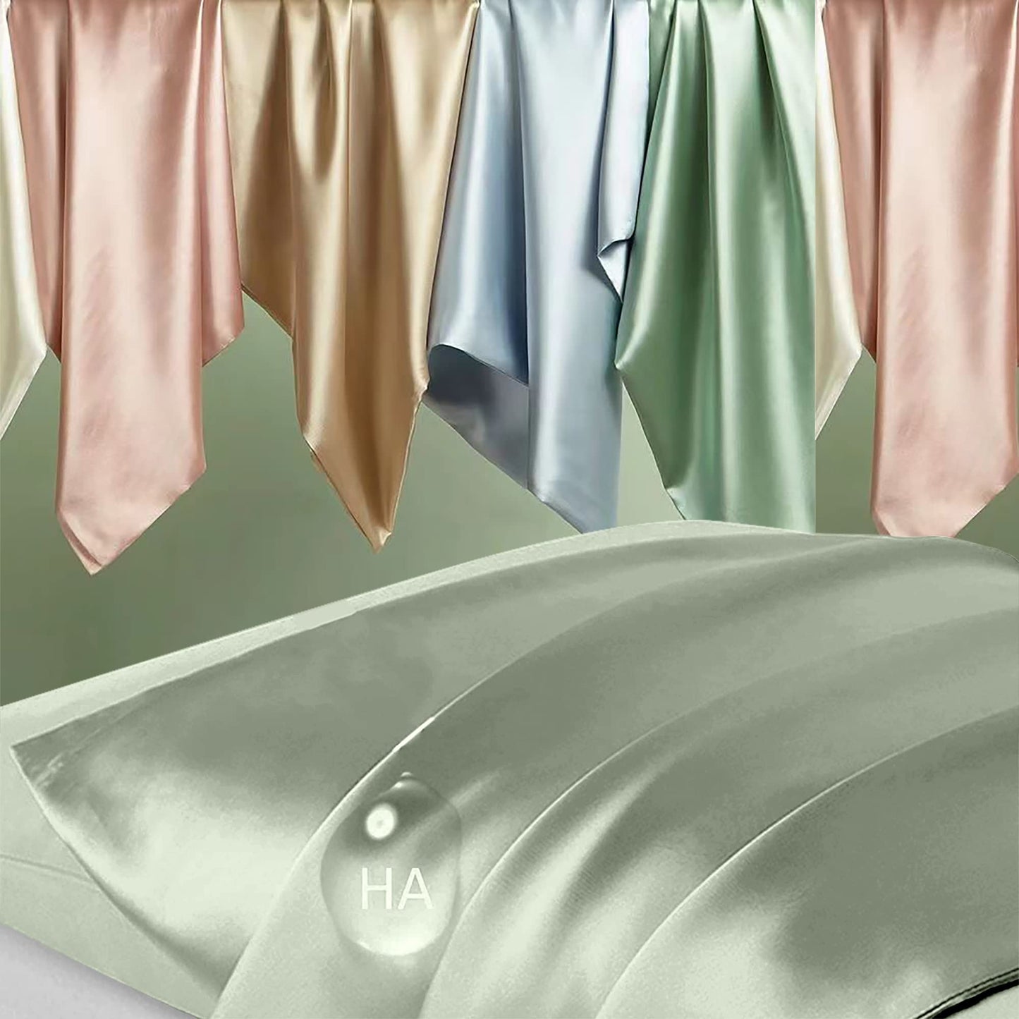 Silk Pillow Cases 2 Pack, Mulberry Silk Pillowcases Standard Set of 2, Smooth, Anti Acne, Beauty Sleep, Both Sides Natural Silk Satin Pillow Cases for Women 2 Pack with Zipper for Gift, Sage Green