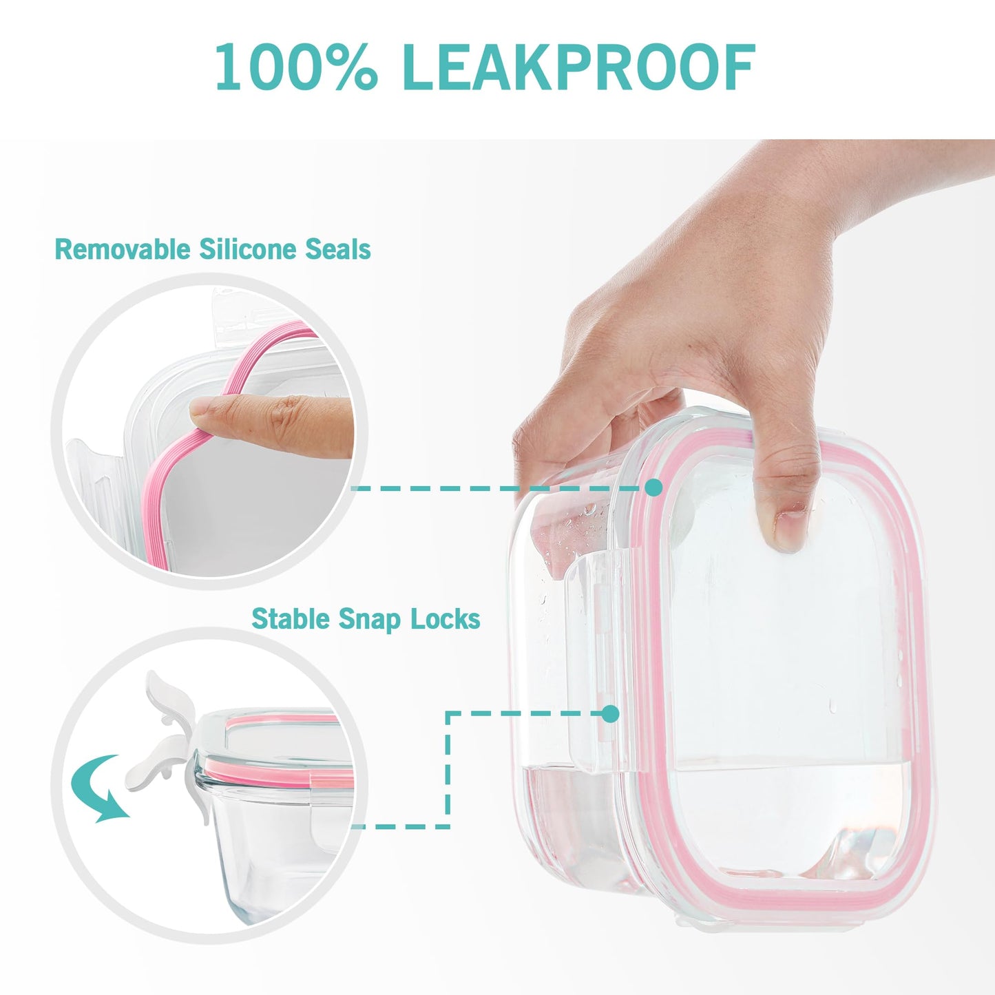 Vtopmart 8 Pack Glass Food Storage Containers with Airtight Lids, Glass Meal Prep Containers, Lunch Containers for Microwave, Oven, Freezer and Dishwasher, BPA Free
