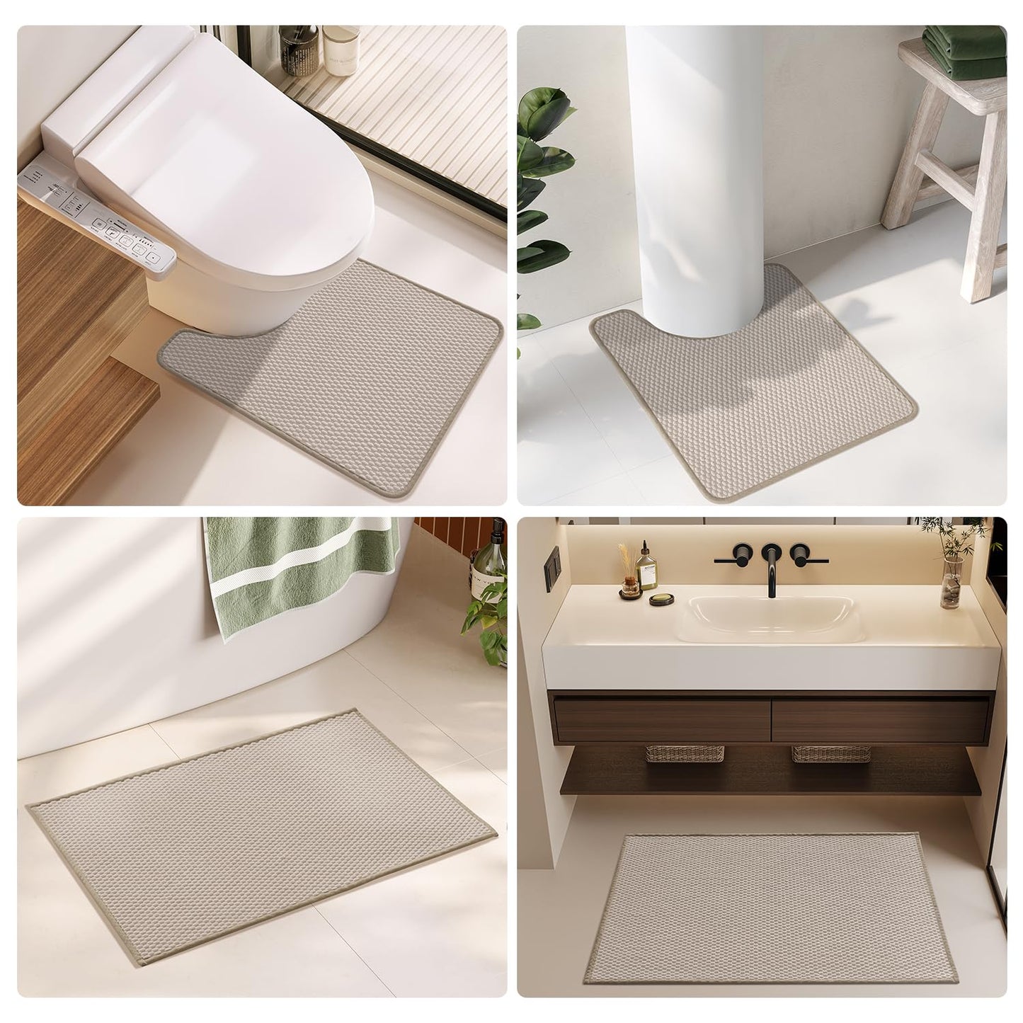 TYUU Bathroom Rugs Non Slip Washable, Super Absorbent Thin Bath Mat Quick Dry Low Pile Bathroom Rug, Beige 24"x36"