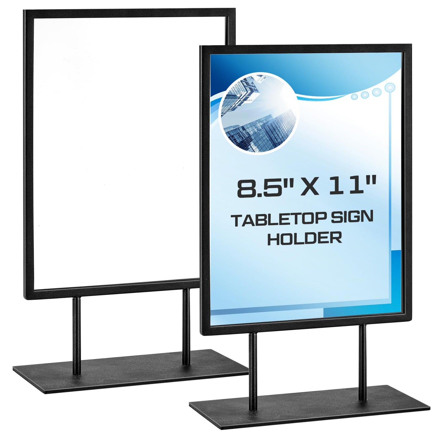 Zhengmy 1 Pcs Tabletop Sign Holder with Flat Base 11" x 8.5" Double Sided Countertop Sign Holder Vertical Desktop Display Stand Metal Poster Display Stand for Office Store Restaurant Hotels, Black
