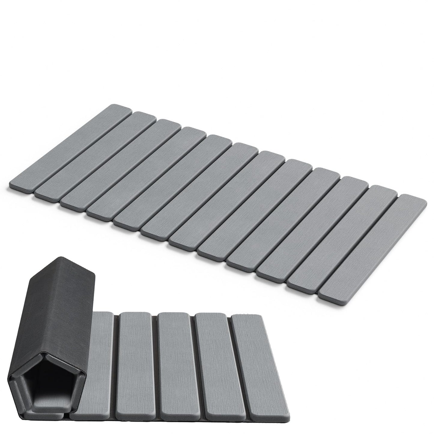 AWW Foldable Stone Bath Mat, Quick Dry Diatomaceous Earth Bath Mat with Non-Slip Mat, Super Absorbent, Easy to Clean, Compact for Small Bathrooms, 31.5 x 15.7, Grey