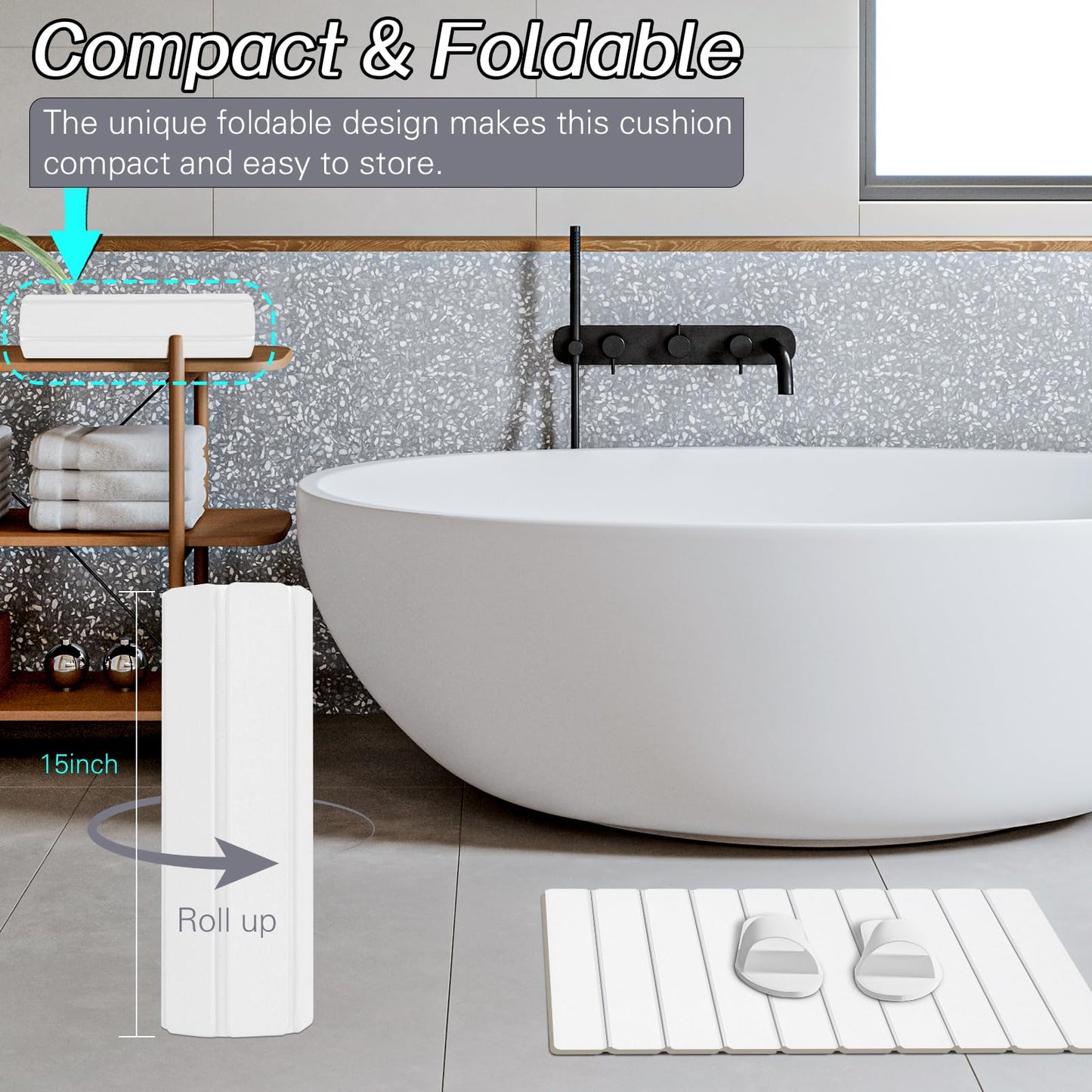 Setguopal 2 Pack Foldable Stone Bath Mats, White Super Absorbent Diatomaceous Earth Bath Rug, Non-Slip Shower Mat, Quick-Drying Bath Rug and Drying Mat for Tub and Shower