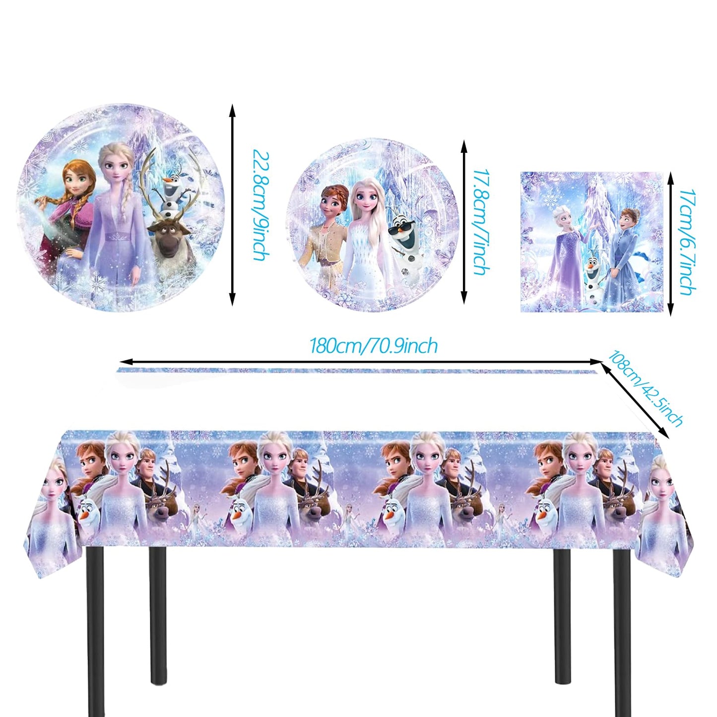 90 Psc Frozen Birthday Party Supplies Set, Pink Theme, with Banner, Plates, Cups, Utensils, Napkins, Tablecloth