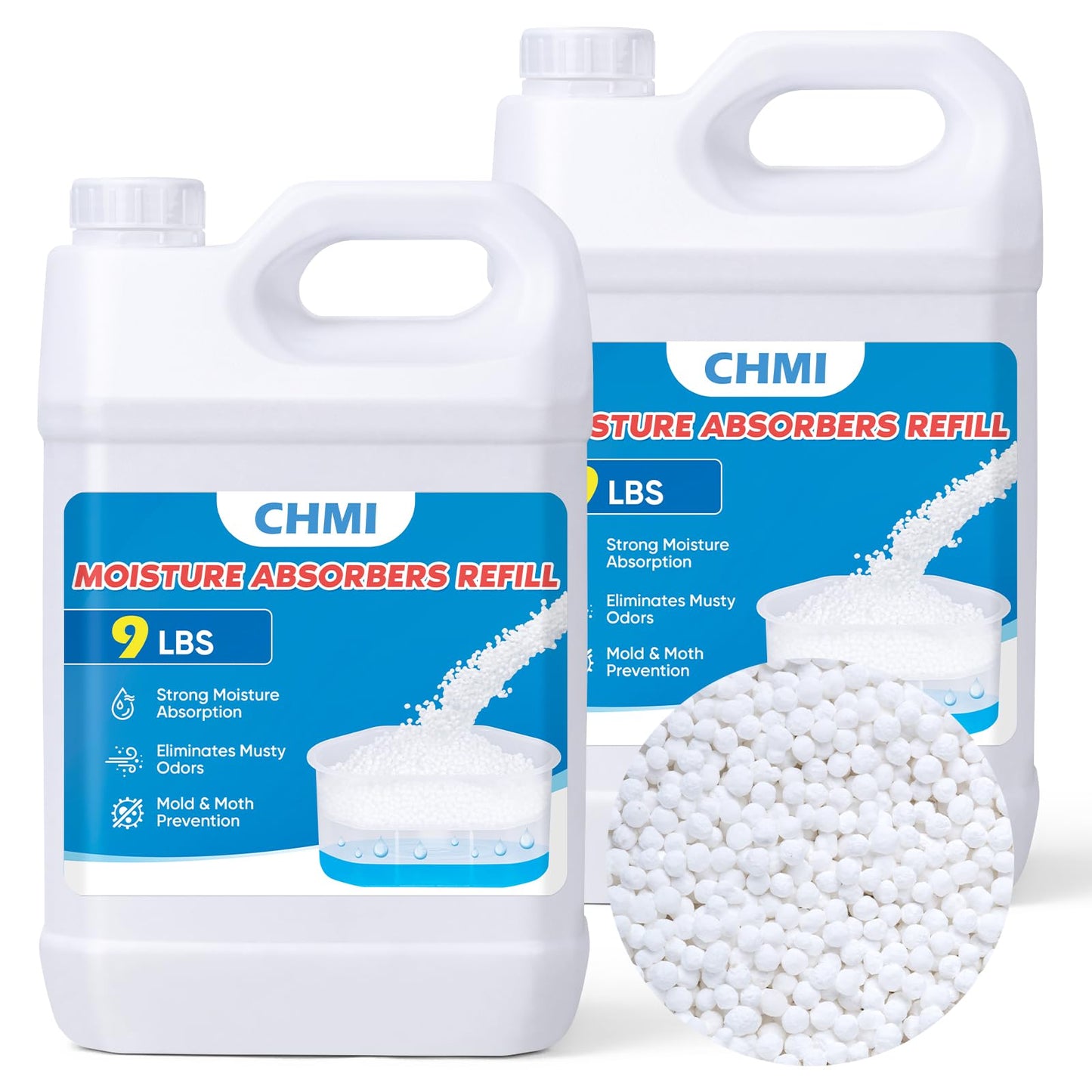 CHMI Moisture Absorber Refill Beads (18 LBS) – Universal Calcium Chloride Refills for Dehumidifier Buckets – High-Capacity Odor Eliminator for Basements, Closets, RVs & Laundry Rooms – Fragrance Free.