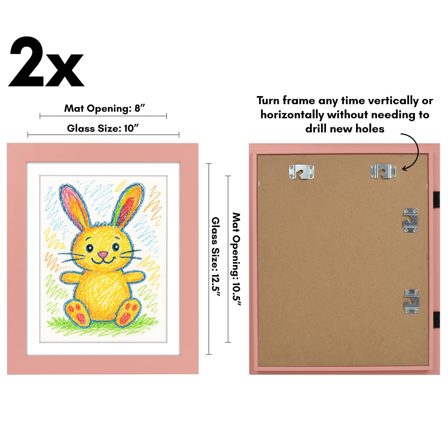 Americanflat - 2 Pack - Kids Artwork Frame Changeable (Pink) - Magnetic Door Holds 100 Art Pieces - 8.5x11 Letter Size Display with Mat or 10x12.5 Without Mat - My Mini Masterpiece