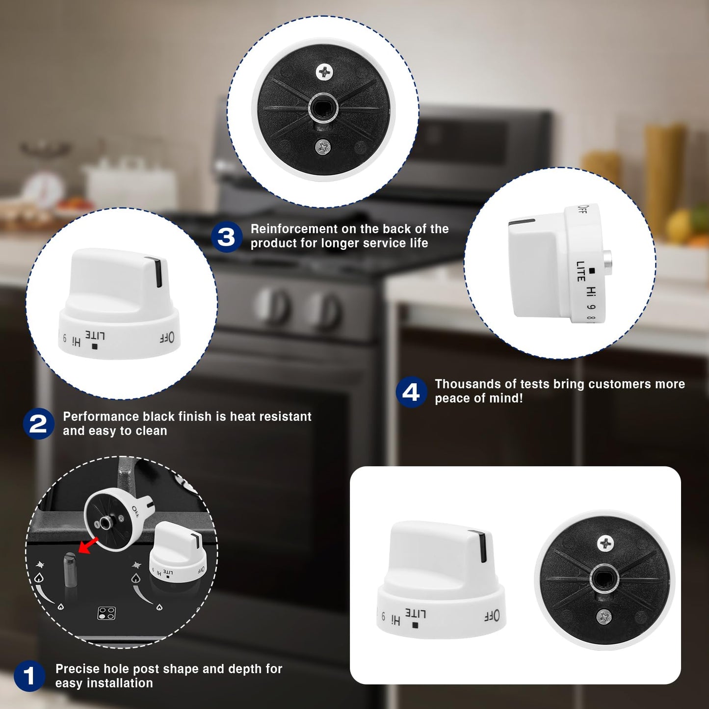 WB03X24795 Range Surface Burner Knob, 4396546 Gas Range Control Knob Replacement, AP5989028 Gas Range knobs Compatible with GE Stove (White 5pcs) PS11729080