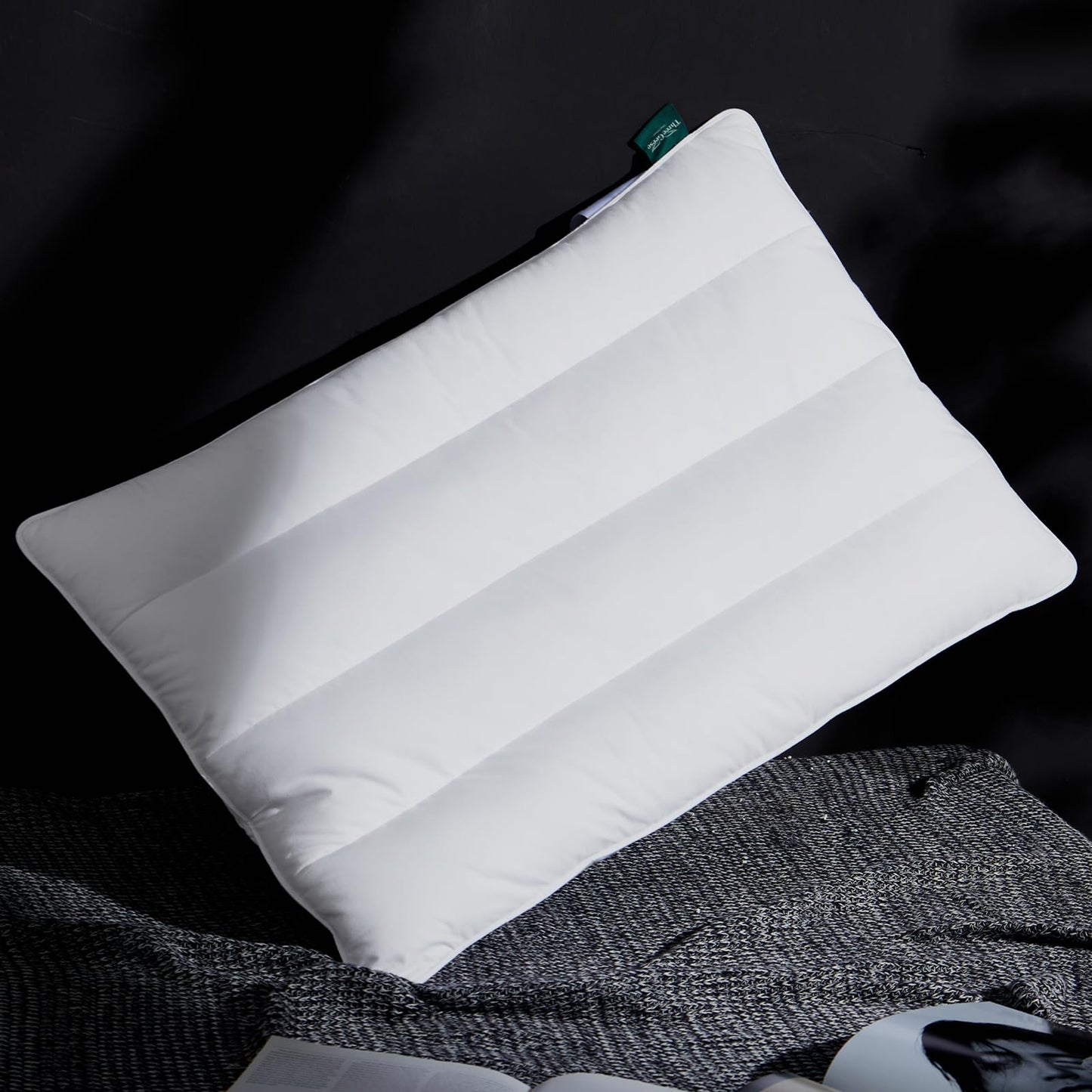 Three Geese Luxury Natural Flat Thin Goose Feather Down Pillows Standard Size, 2.5" Height, 100% Organic Cotton Cover, Medium Firm Hotel Collection Ultra Slim Thin Bed Pillows, Machine Washable