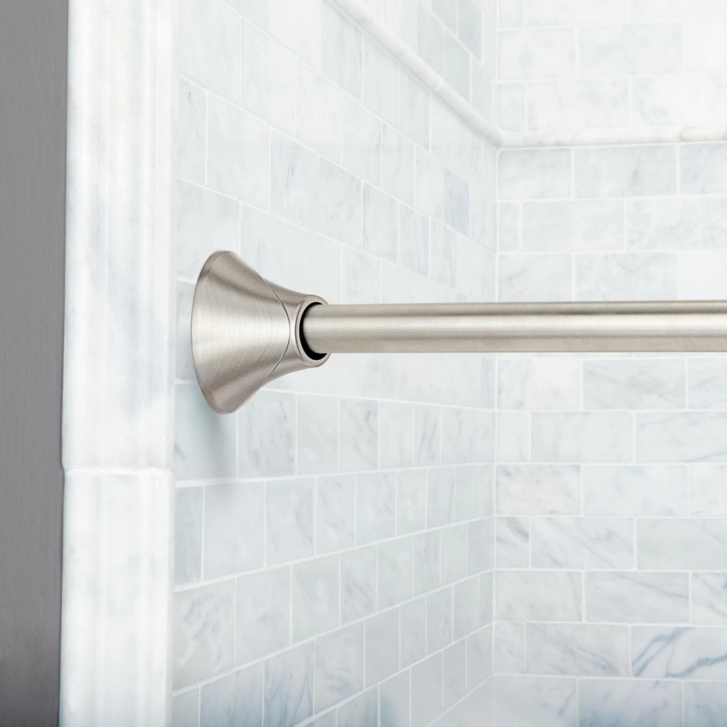 Moen Curved Adjustable Spring Tension No Drill Shower Curtain Rod for Bathroom, Brushed Nickel Finish, CSR2172BN