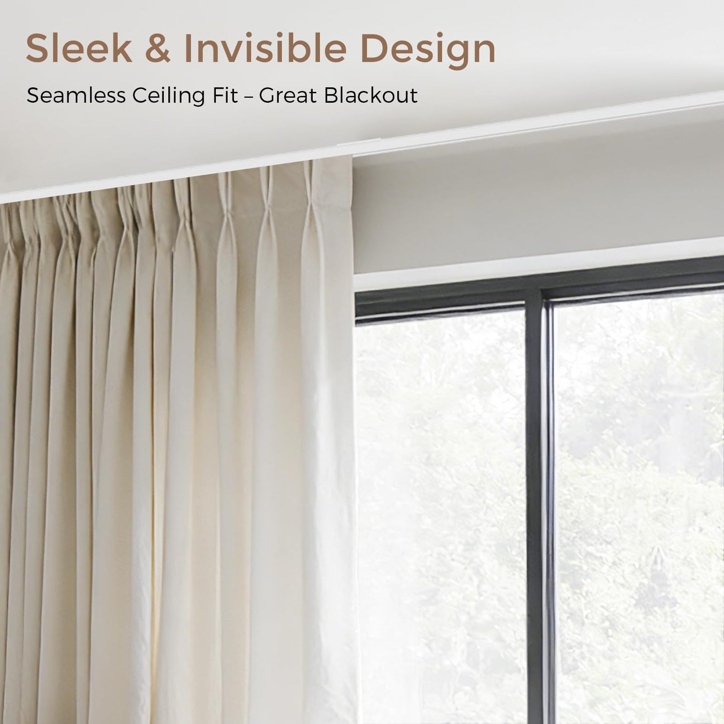 Ceiling Curtain Track 6–9 ft White - Heavy Duty Ceiling/Wall Mount Curtain Rail/Rod System, 30 Quiet-Glide Rollers, 30 Hooks, 30 Clips, Room Divider for Living Room, Bathroom or Hospital