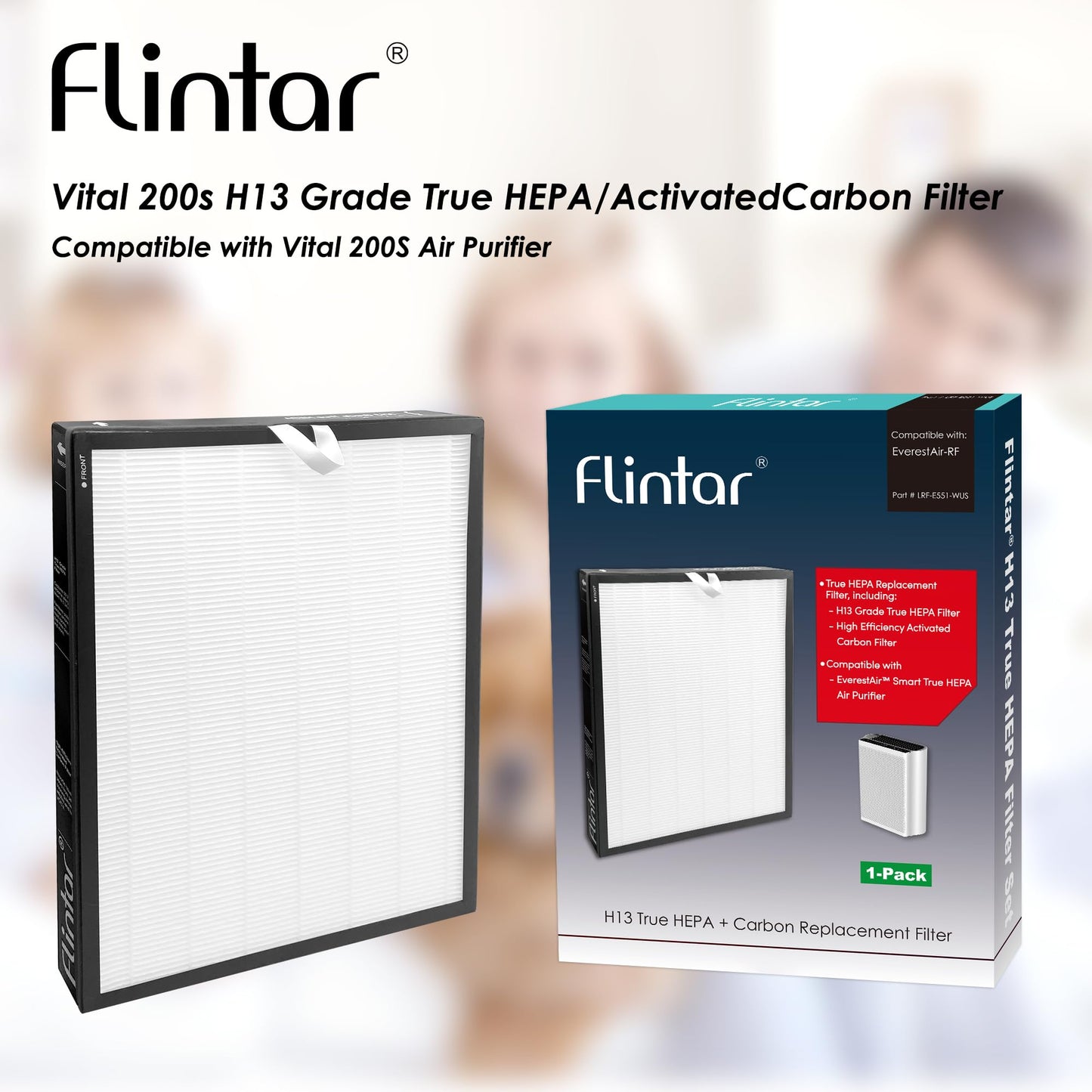 Flintar True HEPA Replacement Filter, Compatible with LEVOIT EverestAir Air Purifier, H13 Grade True HEPA + Activated Carbon Replacement filter, Part # LRF-E551-WUS, 1-Pack
