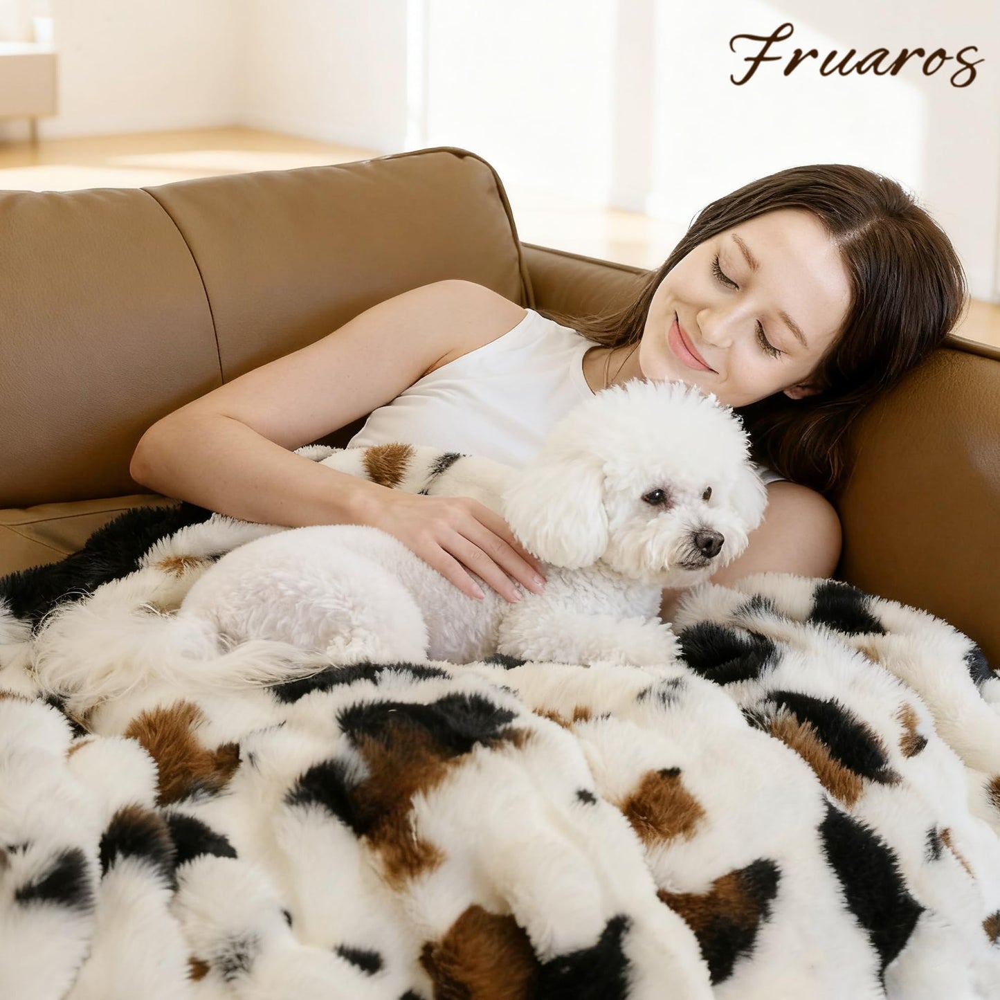 Cow Print Faux Fur Throw Blanket for Couch – 1000GSM Soft & Fluffy Cow Blanket for Bed, Sofa & Living Room, Warm Cozy Cow Gift for Women, 50x60 Inches Black to White Ombre with Brown Undertones