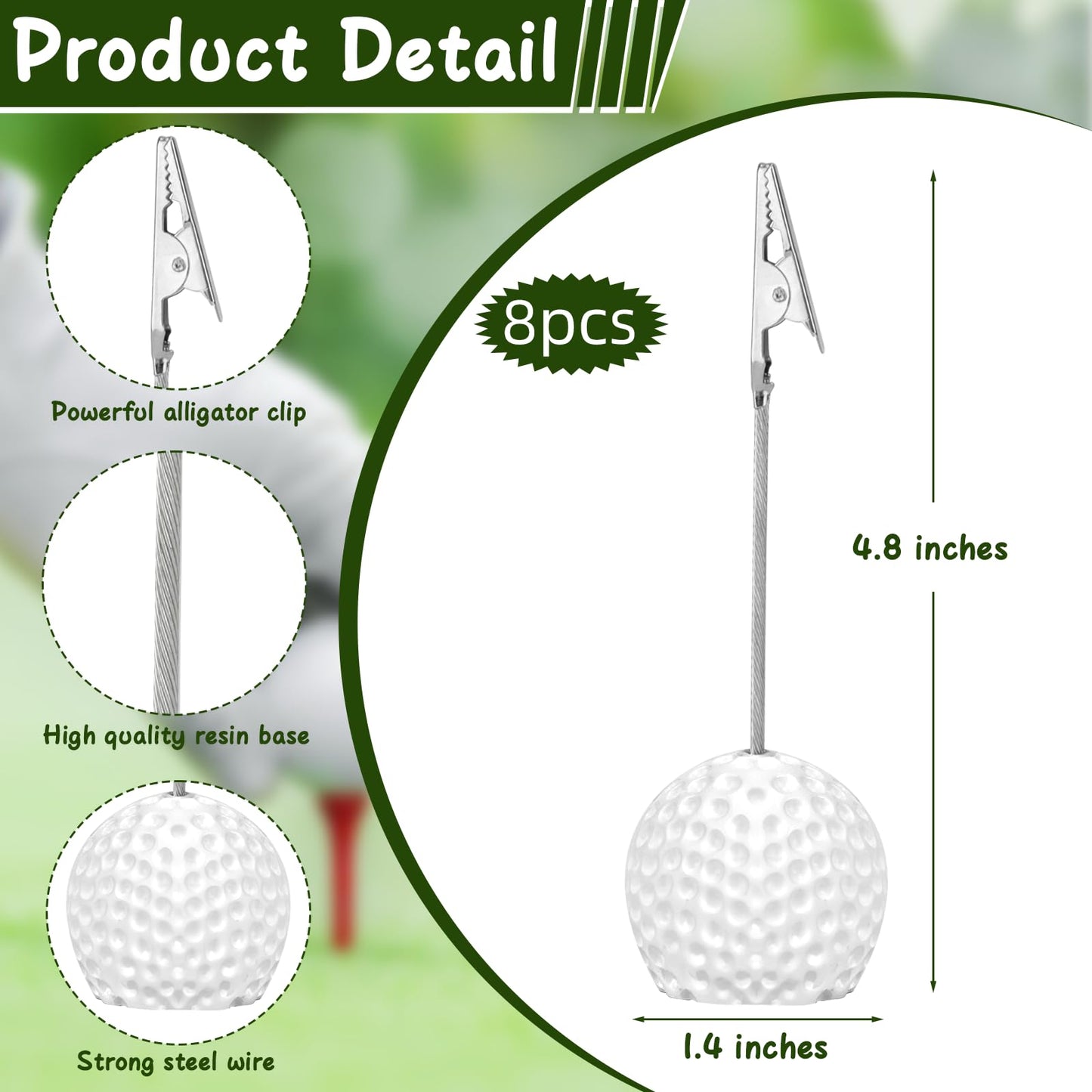 SAYAYA 8 PCS Resin Golf Ball Base Alligator Clip Place Card Holder Golf Ball Shaped Table Number Holder Name Place Card Holder for Office Menu Events Wedding Party