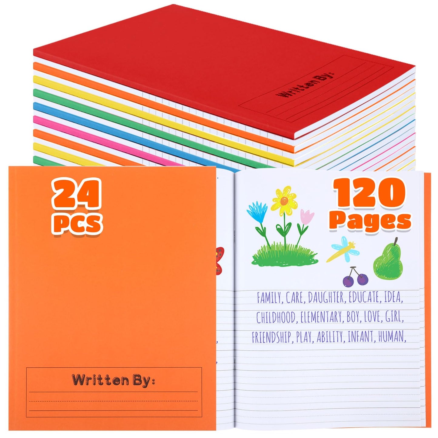Henoyso 24 Pcs Primary Composition Notebooks k-2 for Kids, 120 Pages Draw and Write Journal Bulk for Kindergarten Classroom Preschool Teachers, Back to School Supplies (Colorful)
