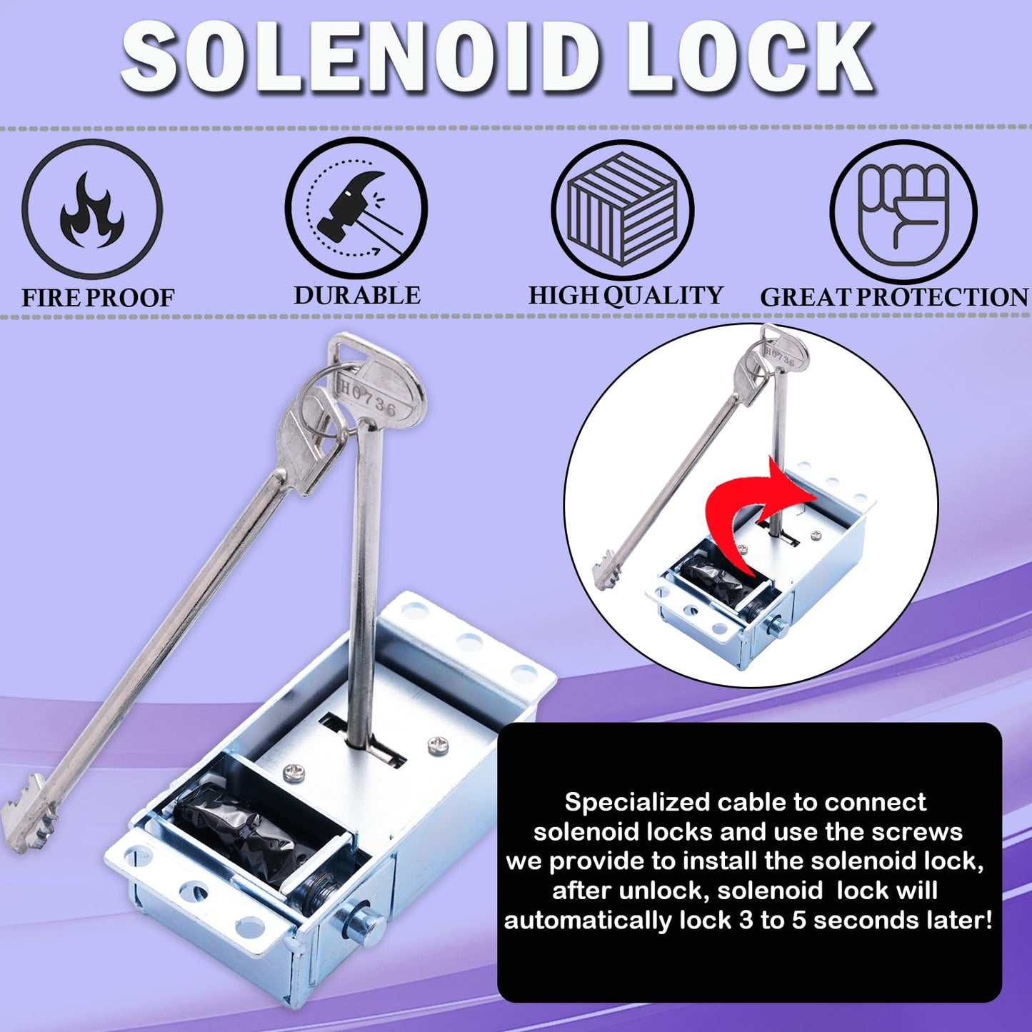 Gun Safe Lock Replacement with 2 Override Keys & Solenoid Black Keypad Safe Electronic Safe Lock for Fireproof Safe Box