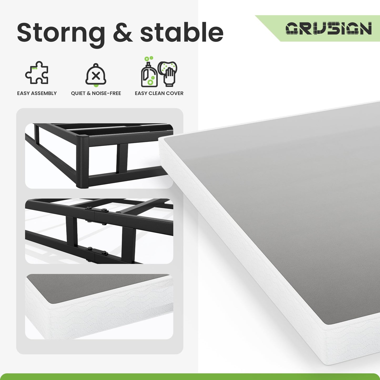 GRUSIGN 5 Inch Box Spring for Queen Bed, Quick Assembly Queen Size Metal Mattress Foundation with Fabric Cover, Strong Steel Frame, Heavy Duty, Low Profile Bed Frame Base Cama, Queen