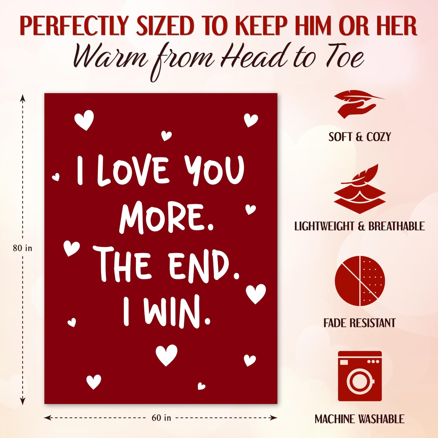 WRAPIX Anniversary Couple Gifts for Him Her - I Love You More Fleece Throw Blanket 60x80 in - Mothers Day Anniversary Wedding Gifts for Wife Women Girlfriend, Romantic Boyfriend Husband Birthday Gift