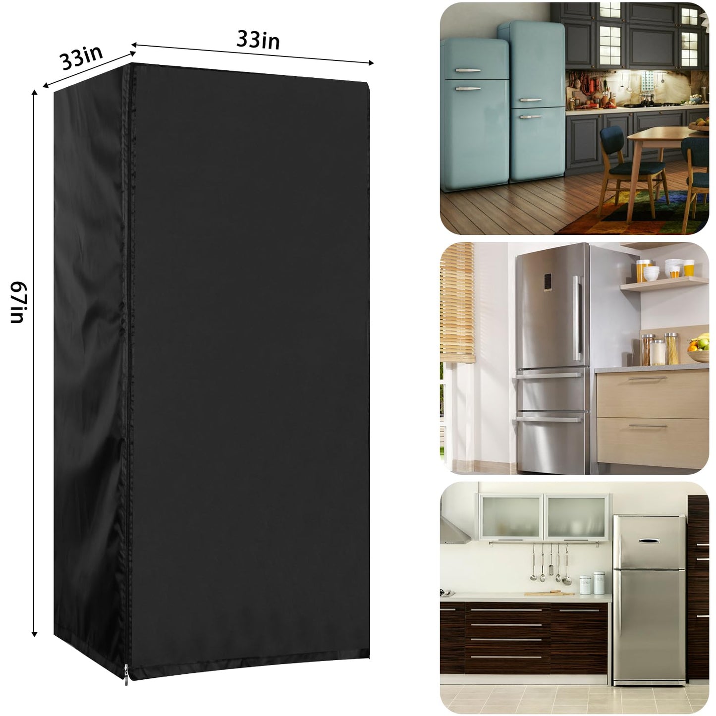 YZNKLXF Refrigerator Cover 33''W x 33''D x 67''H,Suitable for Upright Freezers/Beverage Refrigerator/Large Cold Rooms,Reusable, Front can be opened, Black