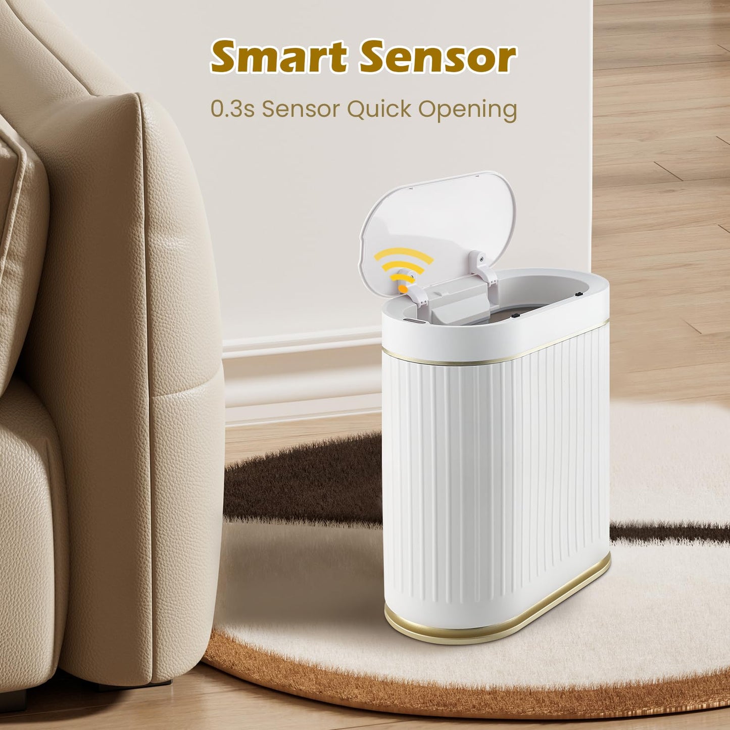 SYNCVIBE Bathroom Trash Can with Lid Automatic 2 Gallon Motion Sensor Garbage Bin, 7.5 Liter Smart Trash Bin Bathroom Decor, Plastic Garbage Can, Narrow Trash Can for Bedroom, Office, Living Room